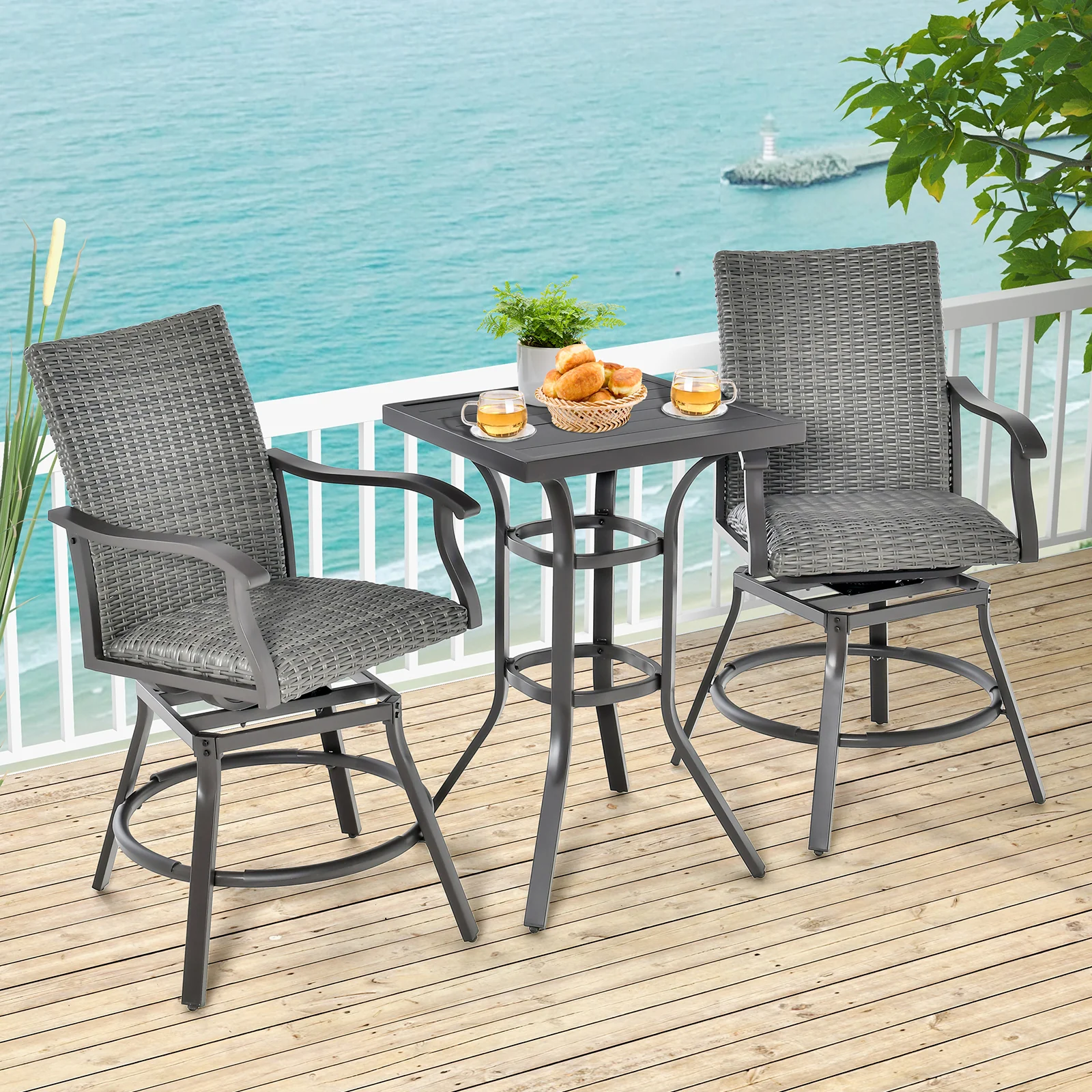 24 Inch Bar Height Table, Aluminum Tabletop, Adjustable Foot Pads, Black - Image 2