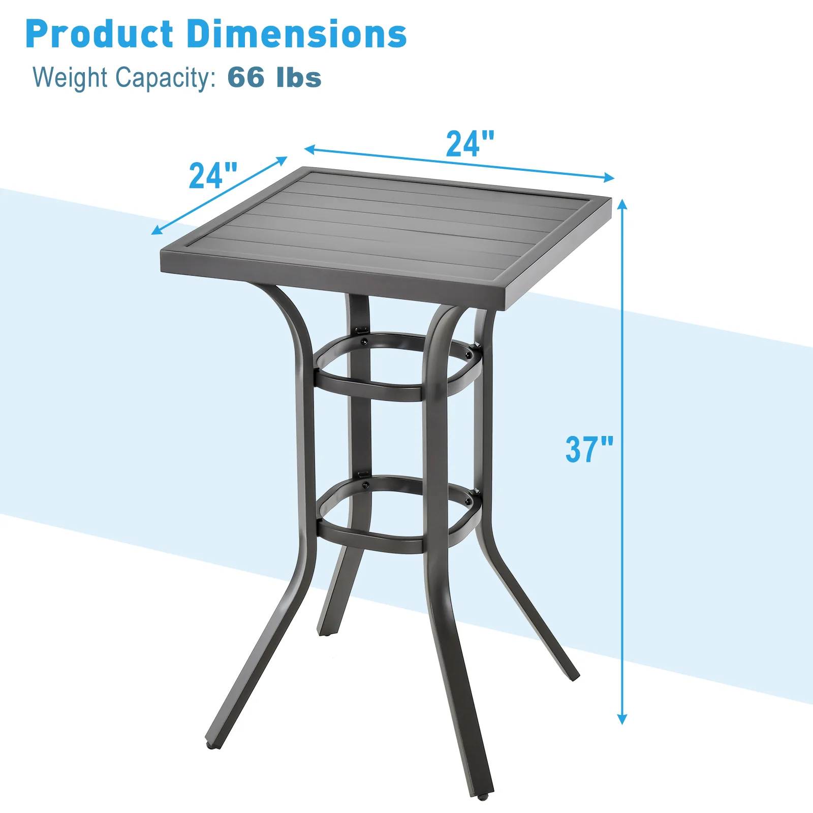 24 Inch Bar Height Table, Aluminum Tabletop, Adjustable Foot Pads, Black - Image 5
