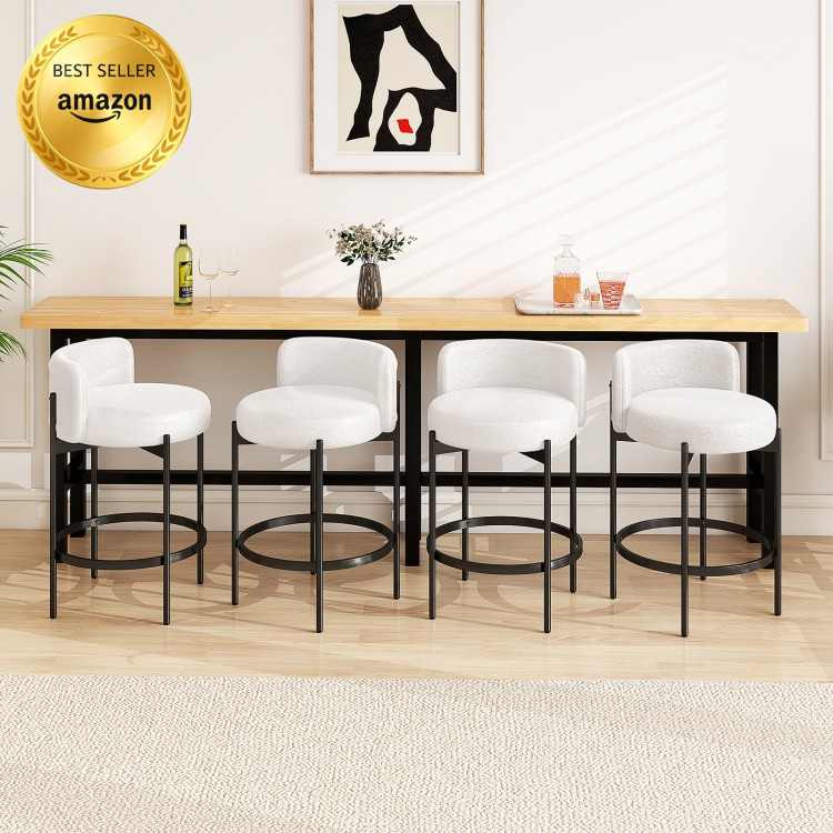 24 Inch Boucle Counter Stools, Set of 4, Curved Backrest, White - Image 2