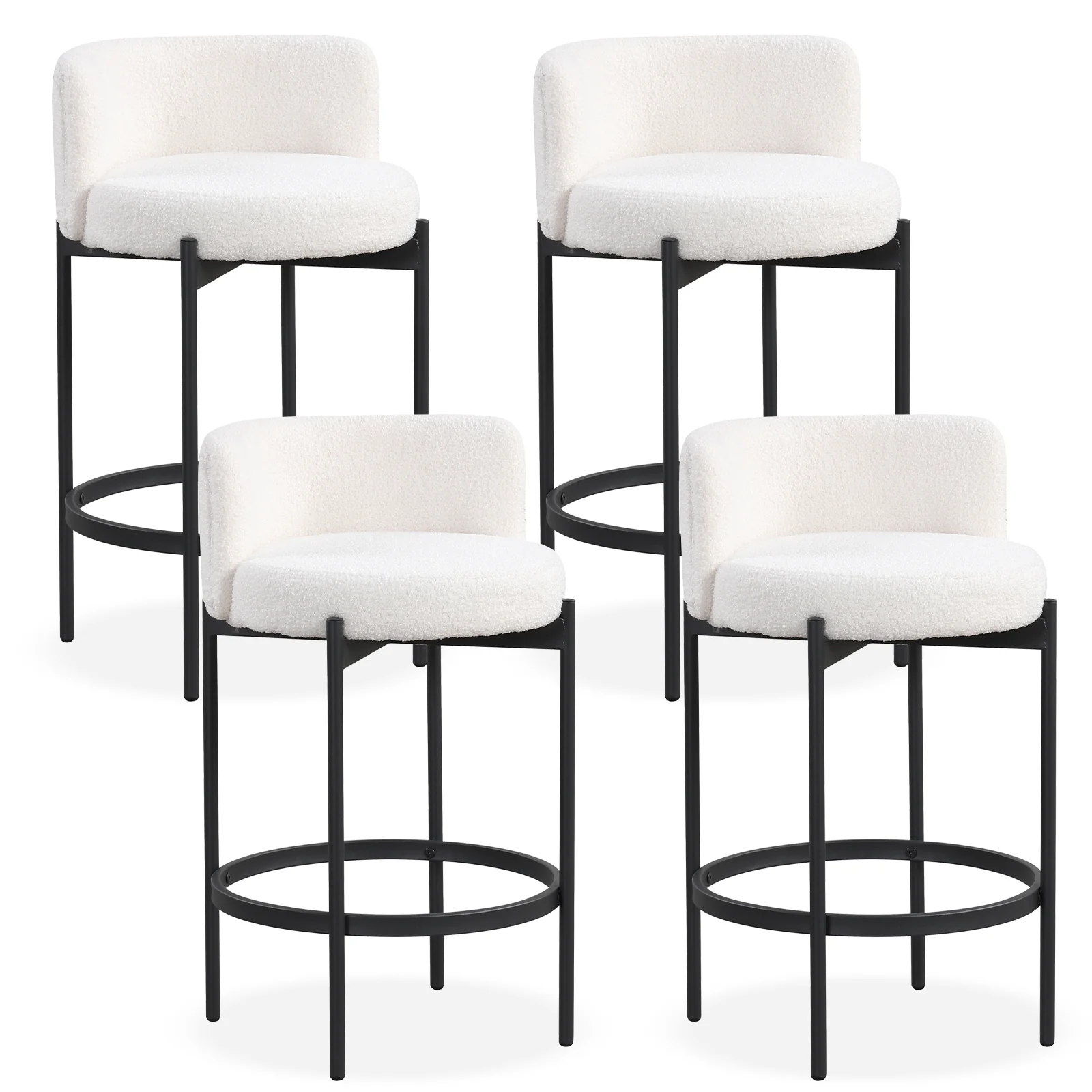 24 Inch Boucle Counter Stools, Set of 4, Curved Backrest, White - Image 4