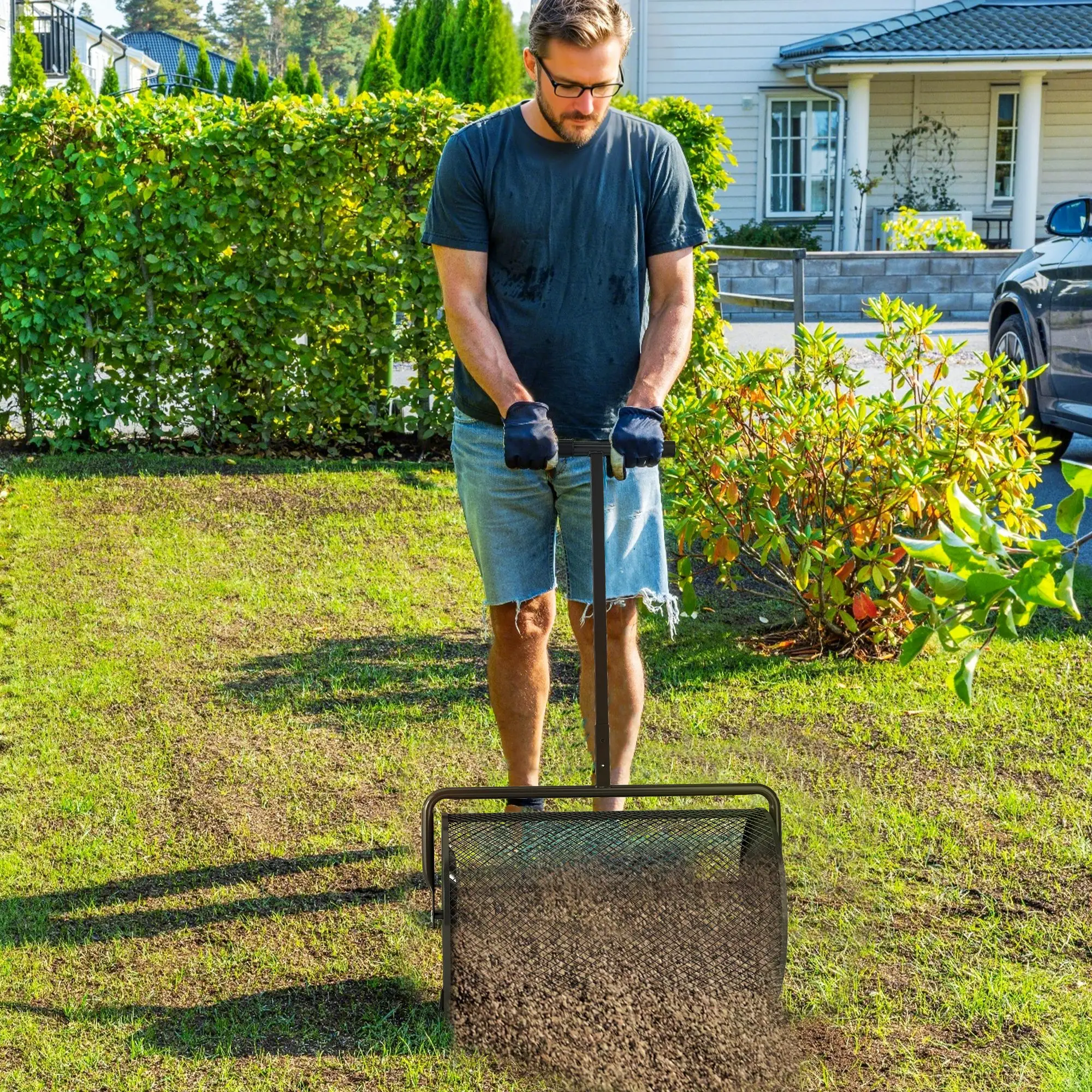 24 Inch Compost Spreader, Adjustable Handle 24.4/26.4 Inch, Black - Image 2