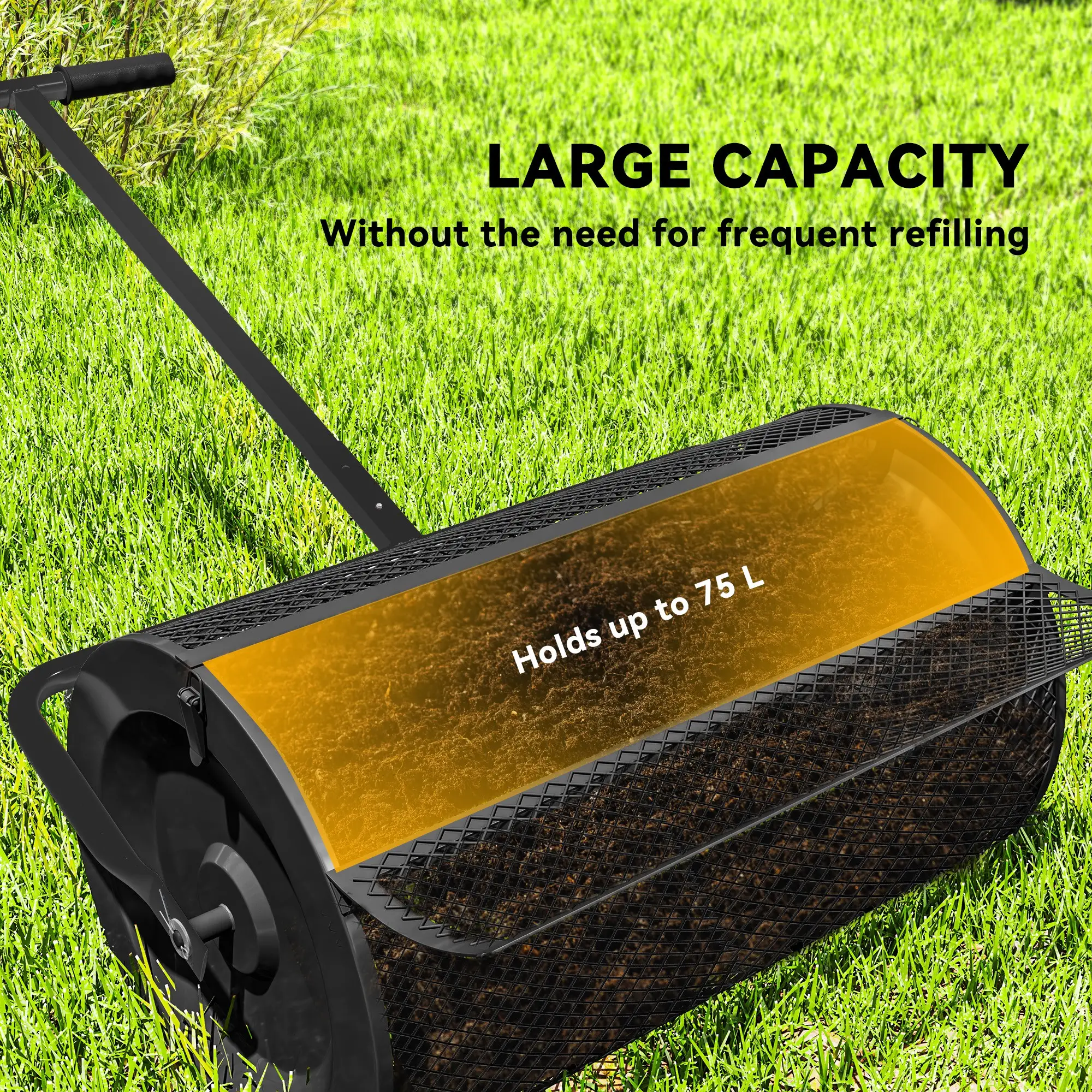 24 Inch Compost Spreader, Adjustable Handle 24.4/26.4 Inch, Black - Image 4