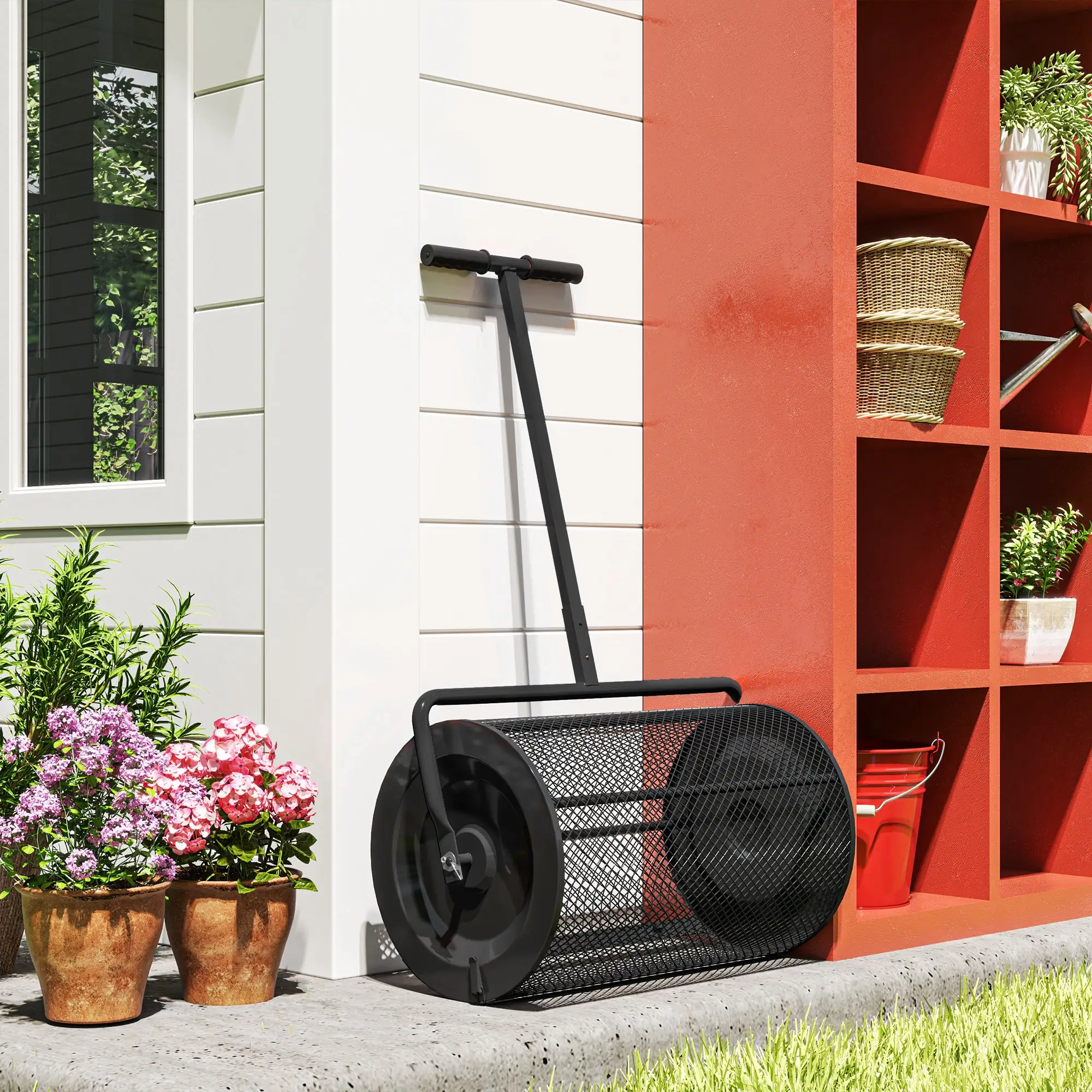 24 Inch Compost Spreader, Adjustable Handle 24.4/26.4 Inch, Black - Image 9