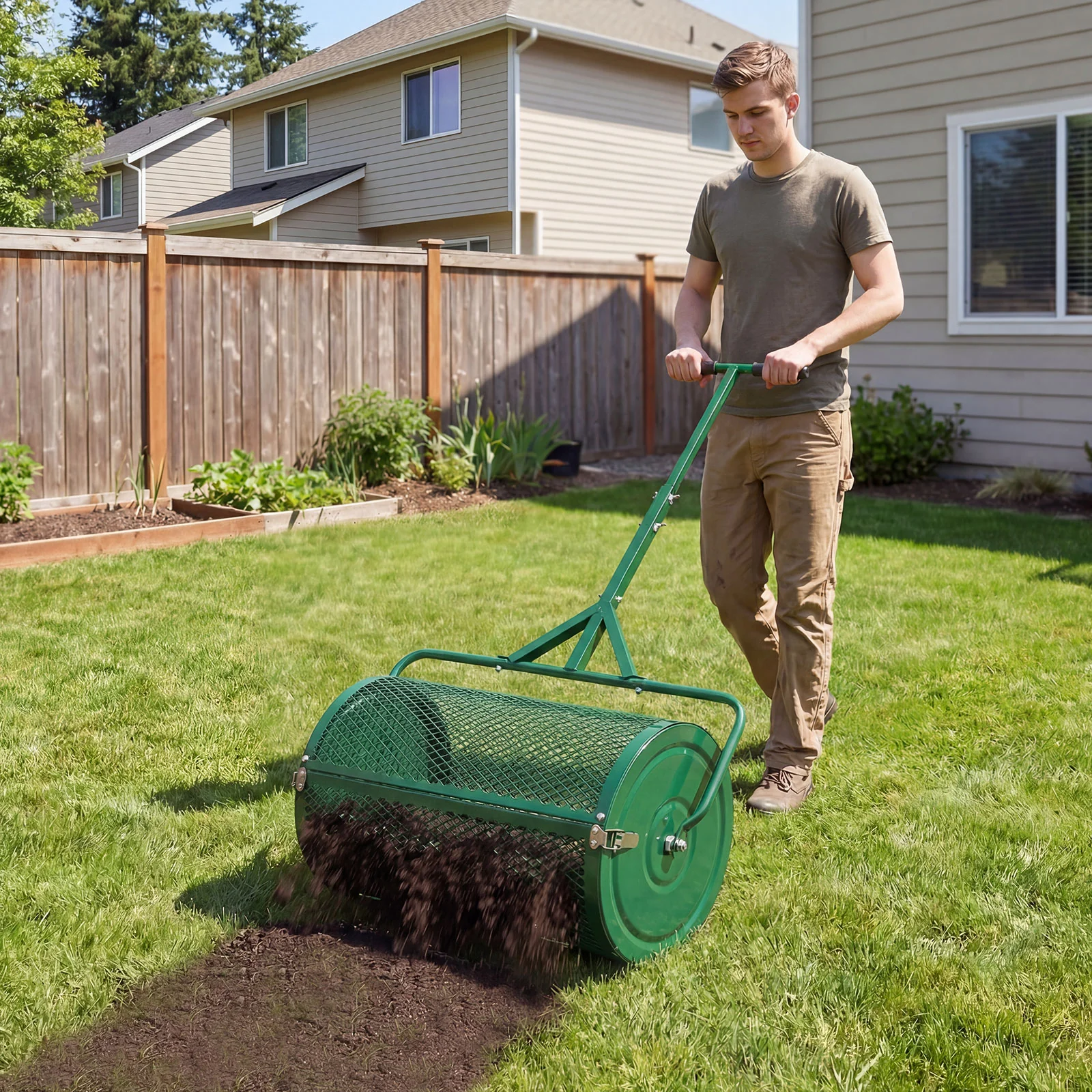 24 Inch Compost Spreader, Height-Adjustable T-Handle, Green - Image 2