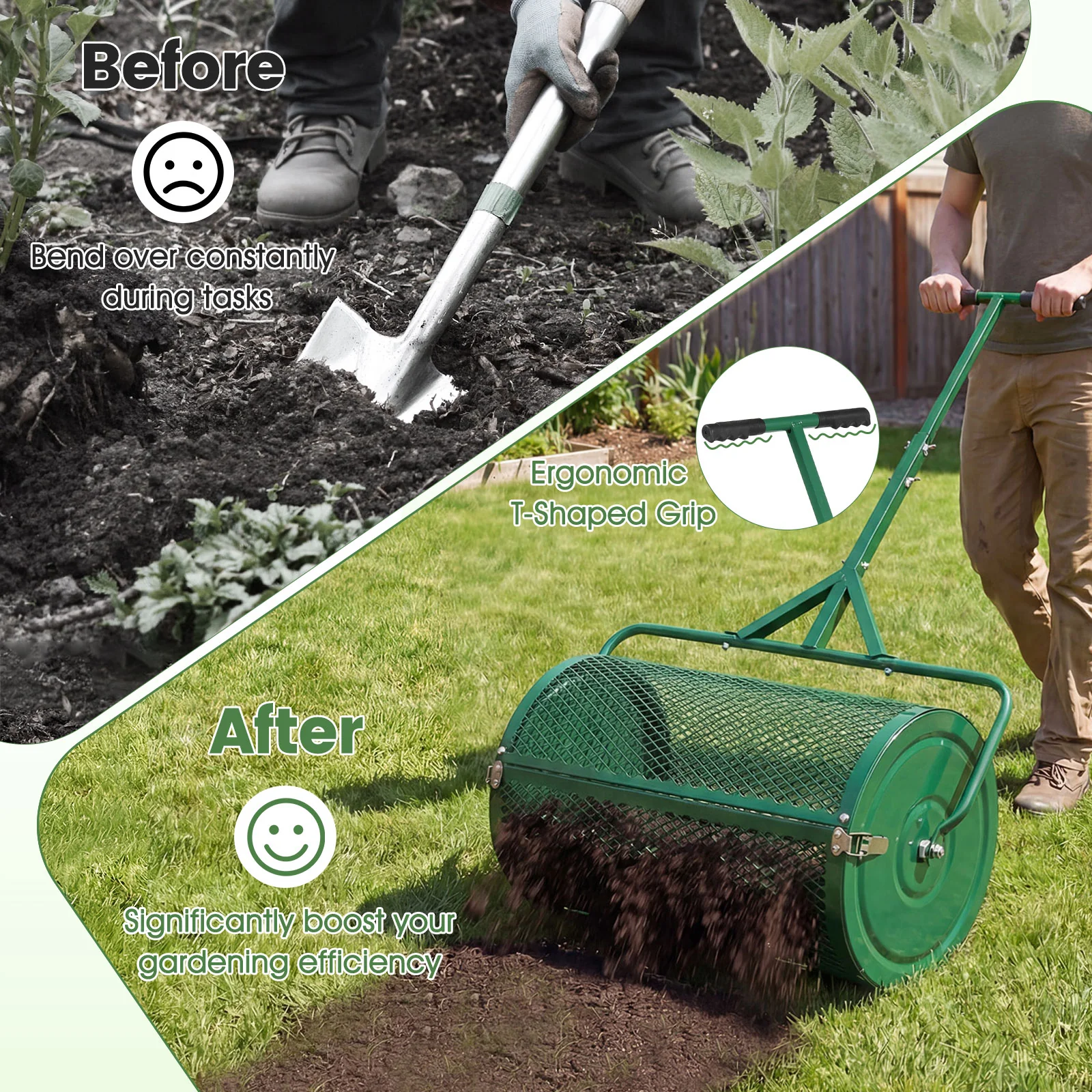 24 Inch Compost Spreader, Height-Adjustable T-Handle, Green - Image 7