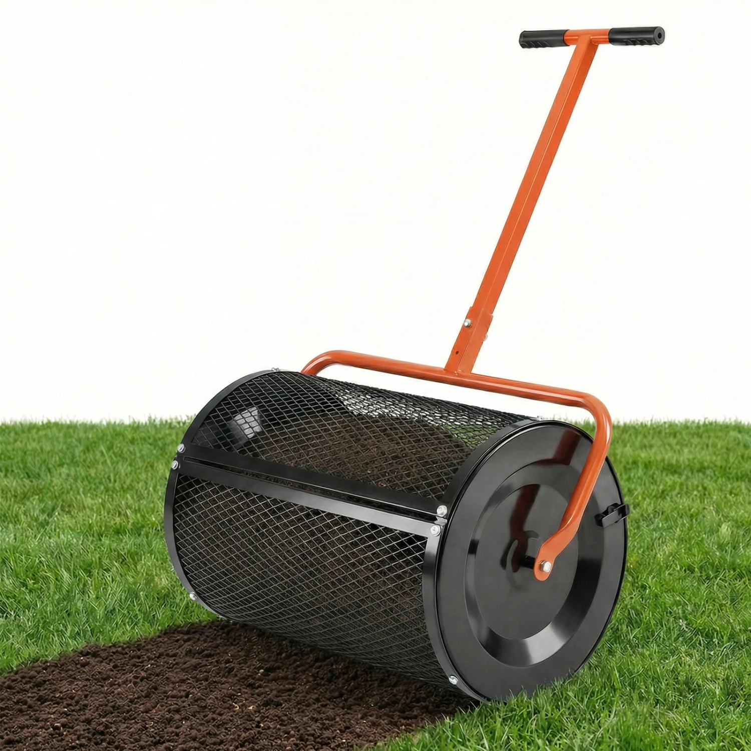 24 Inch Compost Spreader, Height Adjustable T Handle, Orange - Image 3