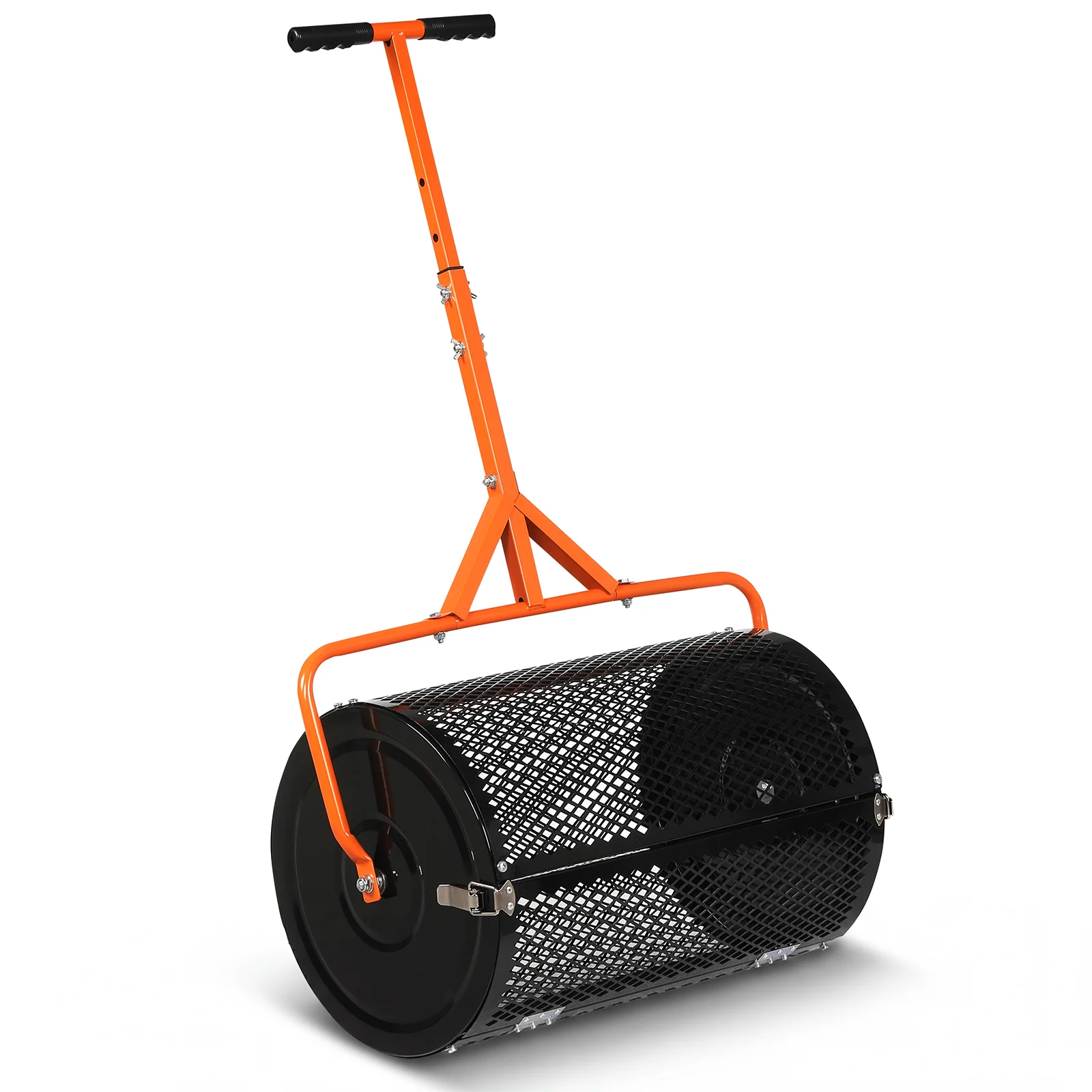 24 Inch Compost Spreader, Peat Moss Roller, Adjustable T-Handle, Orange