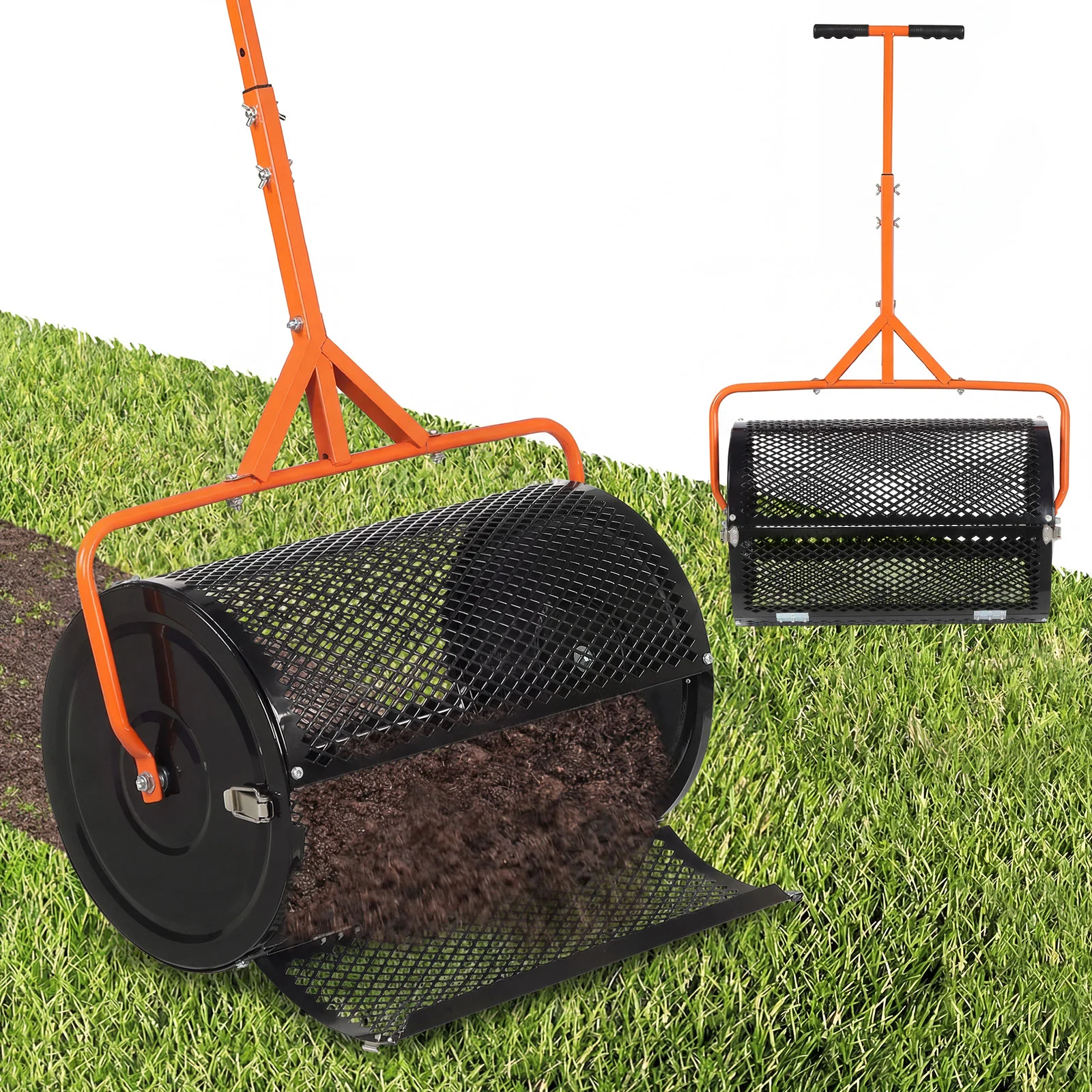 24 Inch Compost Spreader, Peat Moss Roller, Adjustable T-Handle, Orange - Image 3