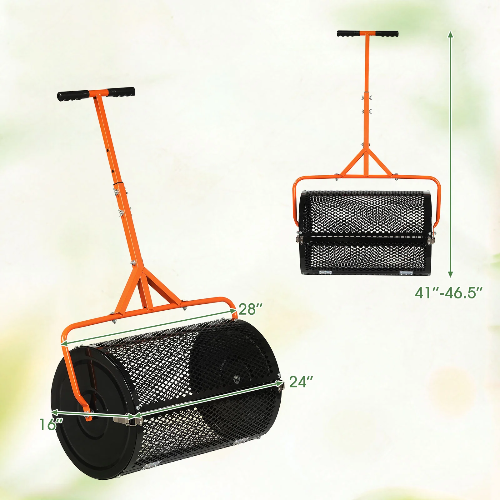 24 Inch Compost Spreader, Peat Moss Roller, Adjustable T-Handle, Orange - Image 4
