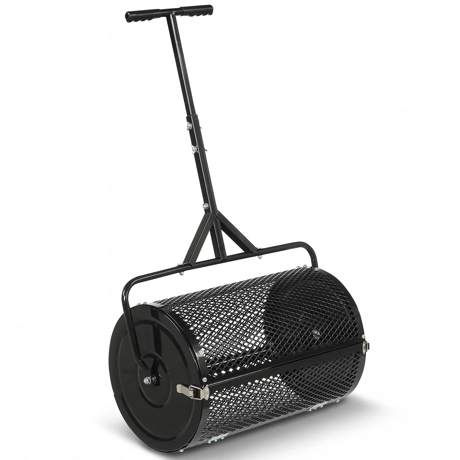 24 Inch Compost Spreader, Peat Moss Roller, Height-Adjustable Handle, Black