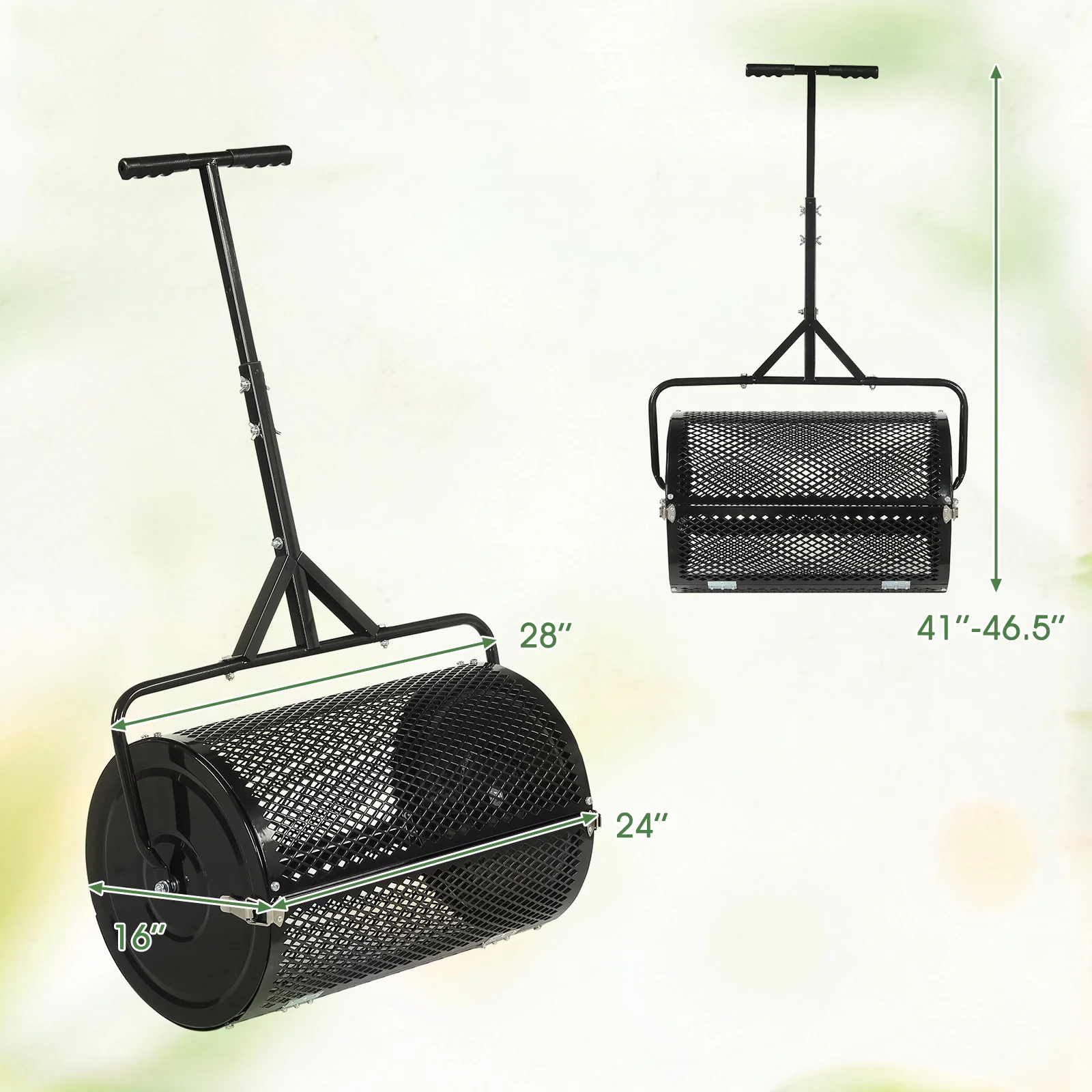24 Inch Compost Spreader, Peat Moss Roller, Height-Adjustable Handle, Black - Image 4
