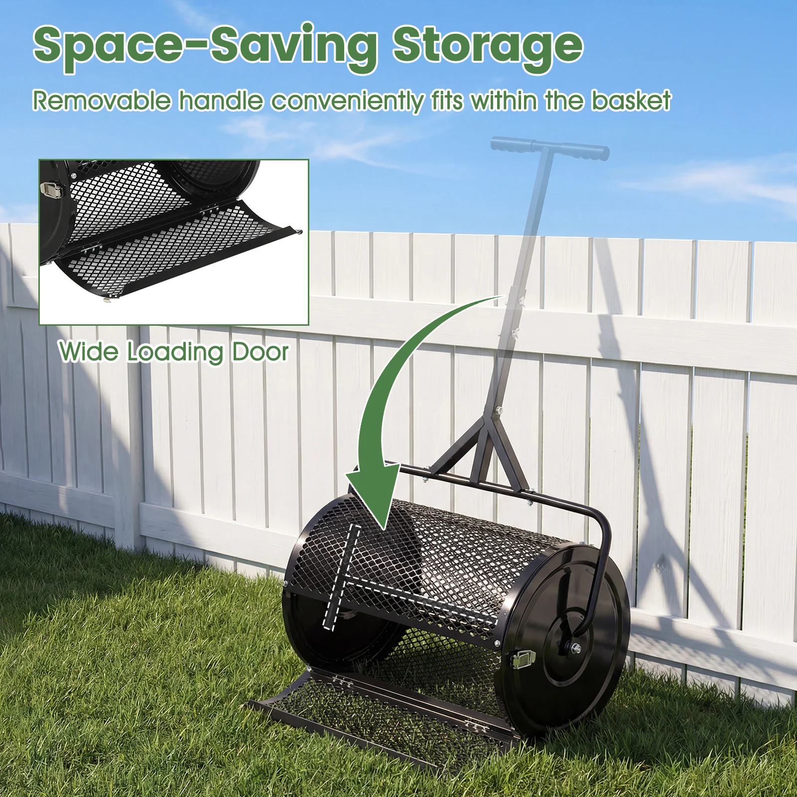24 Inch Compost Spreader, Peat Moss Roller, Height-Adjustable Handle, Black - Image 9