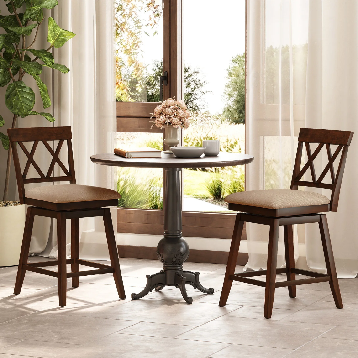 24 Inch Counter Height Barstools Set of 2 with Backrest and Seat Cushion-24 Inch - Image 10