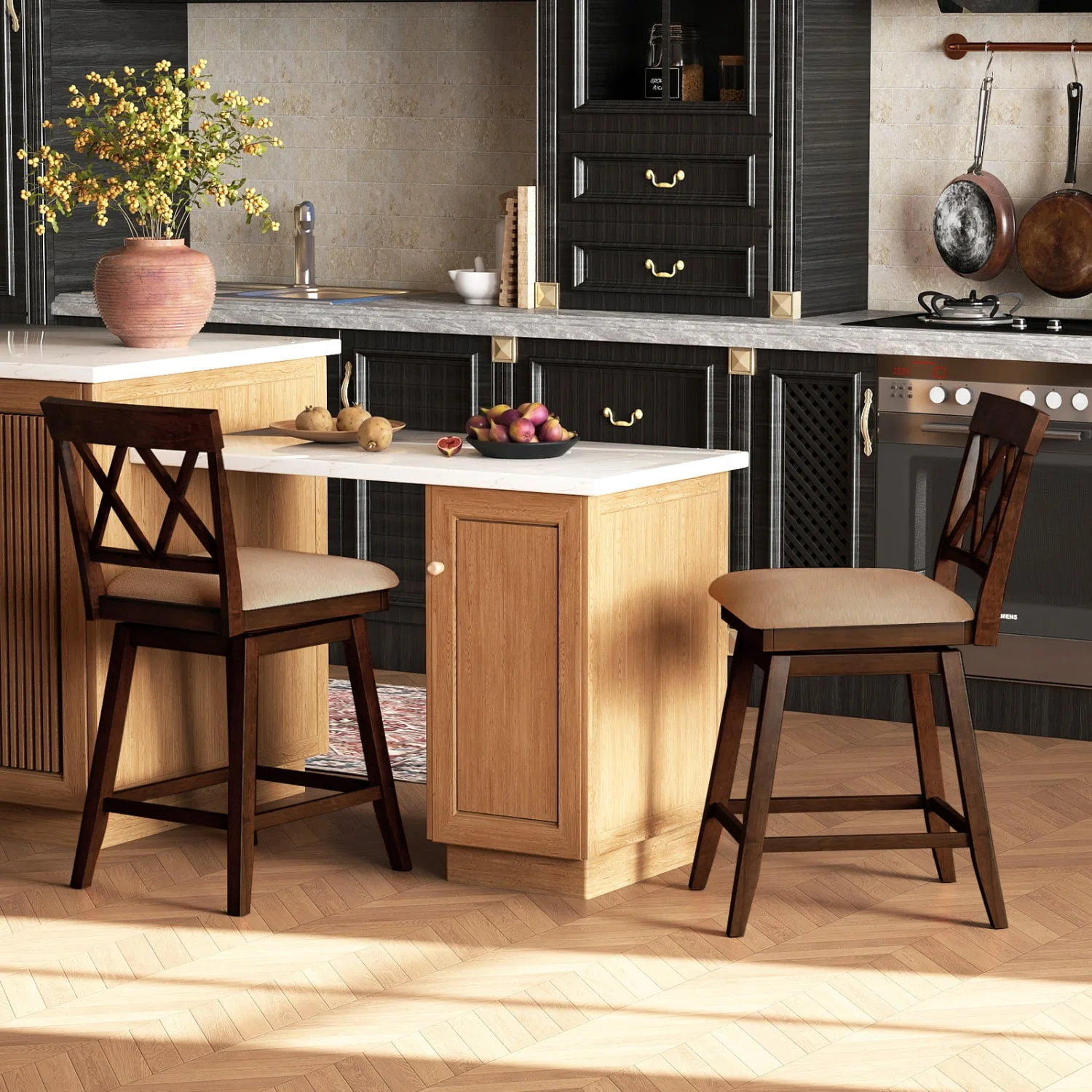 24 Inch Counter Height Barstools Set of 2 with Backrest and Seat Cushion-24 Inch - Image 2
