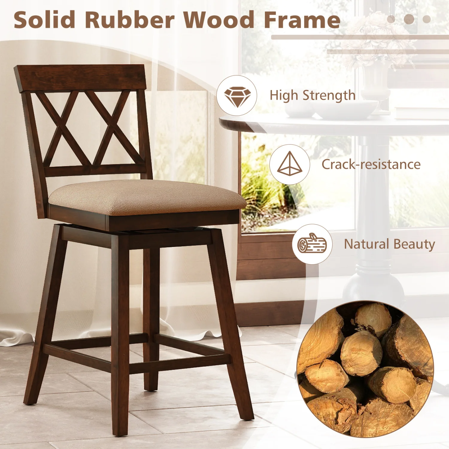 24 Inch Counter Height Barstools Set of 2 with Backrest and Seat Cushion-24 Inch - Image 6