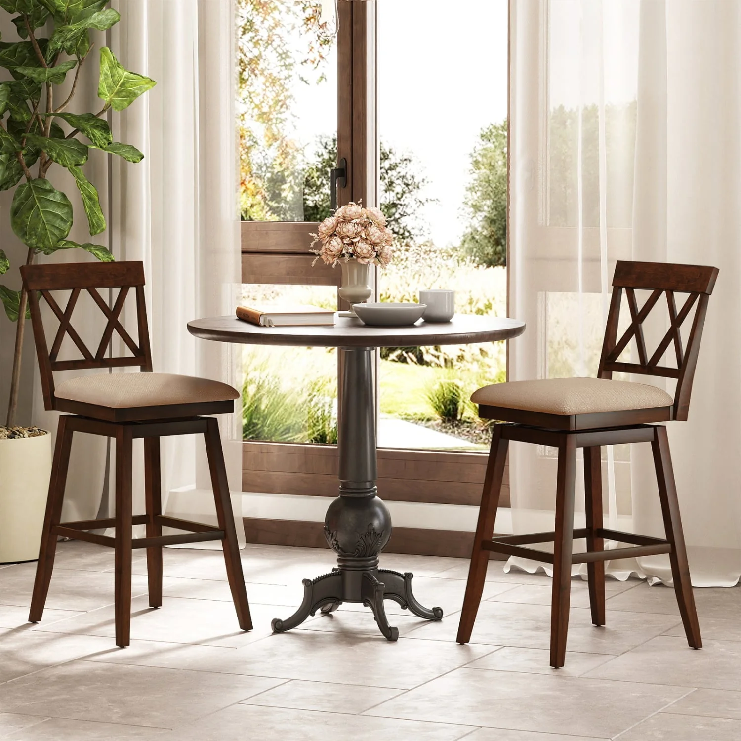 24 Inch Counter Height Barstools Set of 2 with Backrest and Seat Cushion-29 inch - Image 3
