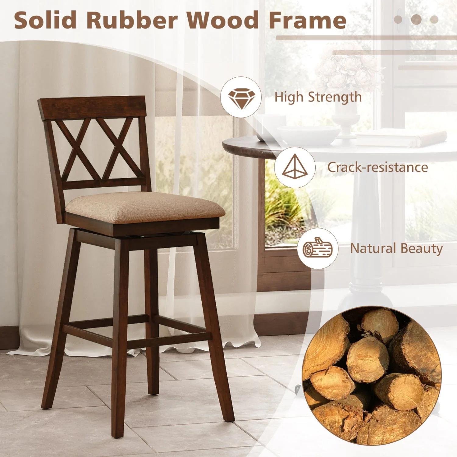24 Inch Counter Height Barstools Set of 2 with Backrest and Seat Cushion-29 inch - Image 6