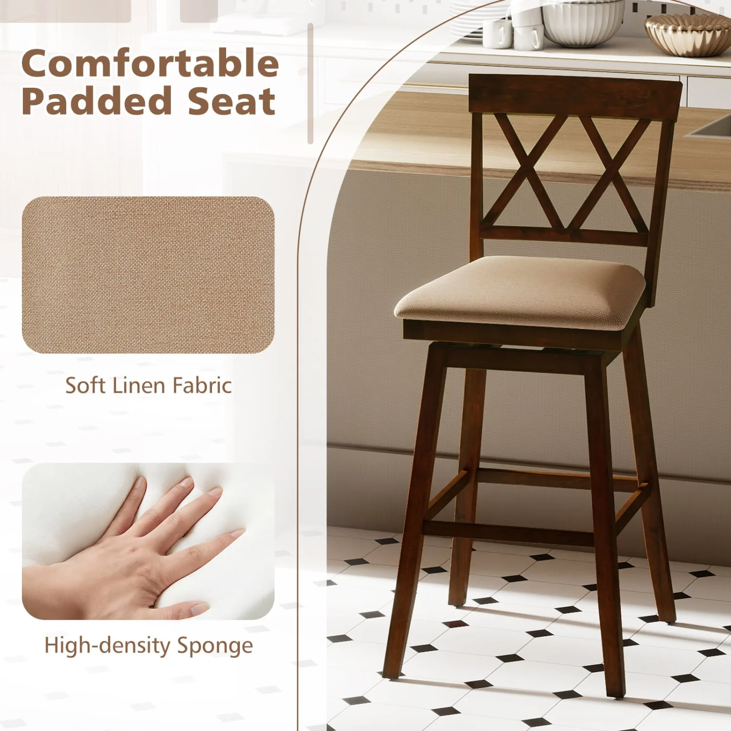 24 Inch Counter Height Barstools Set of 2 with Backrest and Seat Cushion-29 inch - Image 7