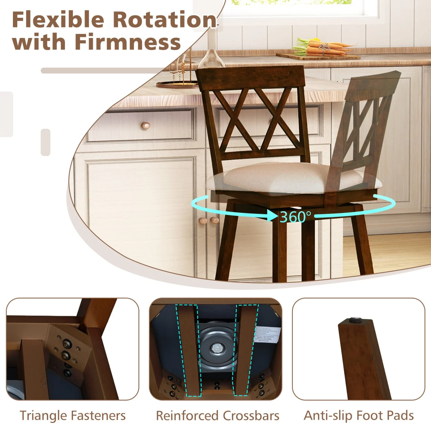 24 Inch Counter Height Barstools Set of 2 with Backrest and Seat Cushion-29 inch - Image 9