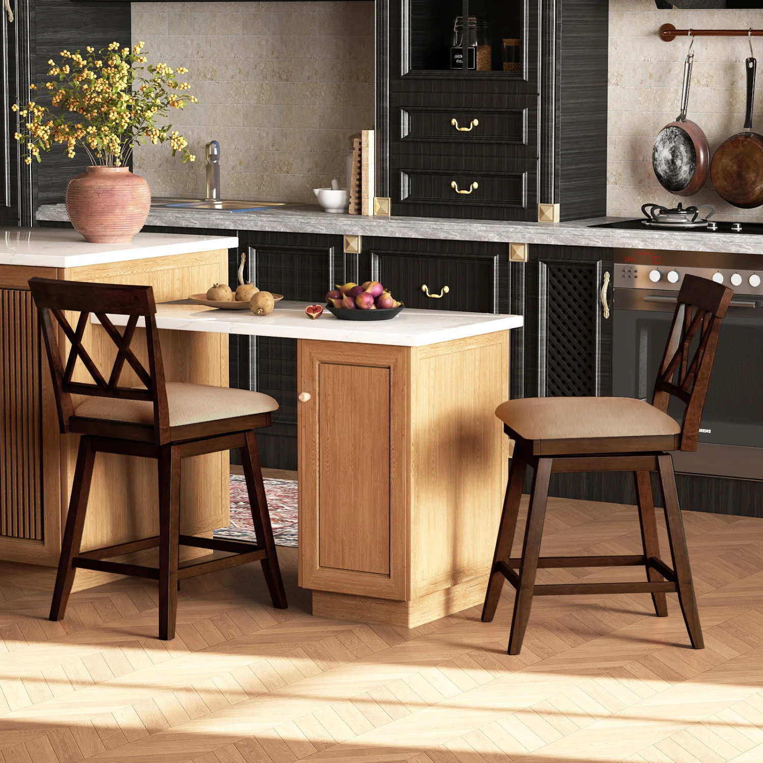 24 Inch Counter Height Barstools Set of 4 with Backrest and Upholstered Seat Cushion-24 Inch - Image 10