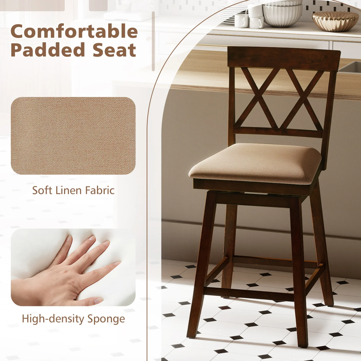 24 Inch Counter Height Barstools Set of 4 with Backrest and Upholstered Seat Cushion-24 Inch - Image 7