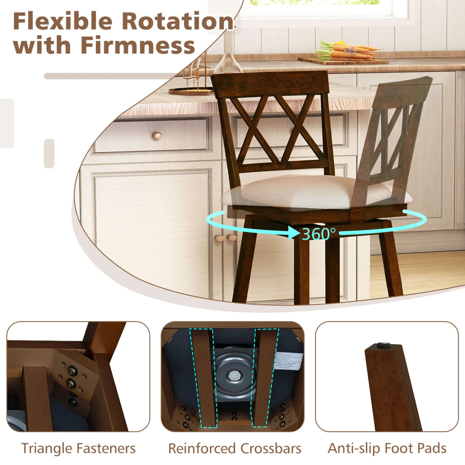 24 Inch Counter Height Barstools Set of 4 with Backrest and Upholstered Seat Cushion-24 Inch - Image 9