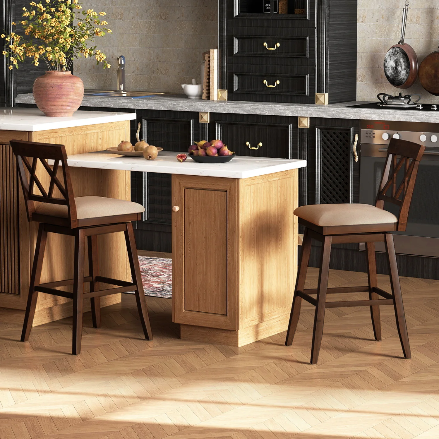 24 Inch Counter Height Barstools Set of 4 with Backrest and Upholstered Seat Cushion-29 inch - Image 2