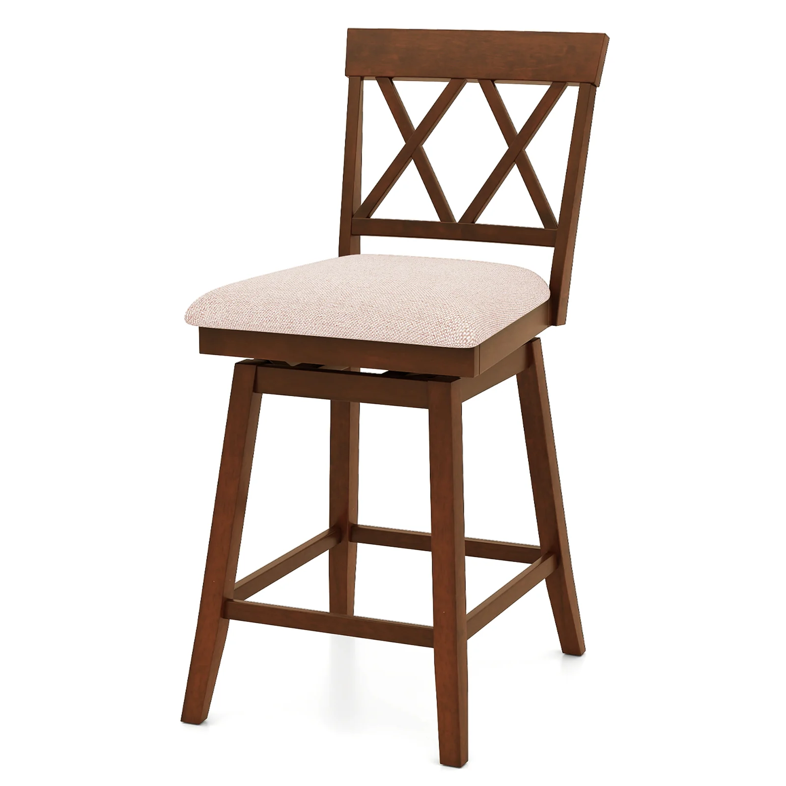 24 Inch Counter Height Barstools with Backrest and Upholstered Seat Cushion for Kitchen Dining Room, Oak