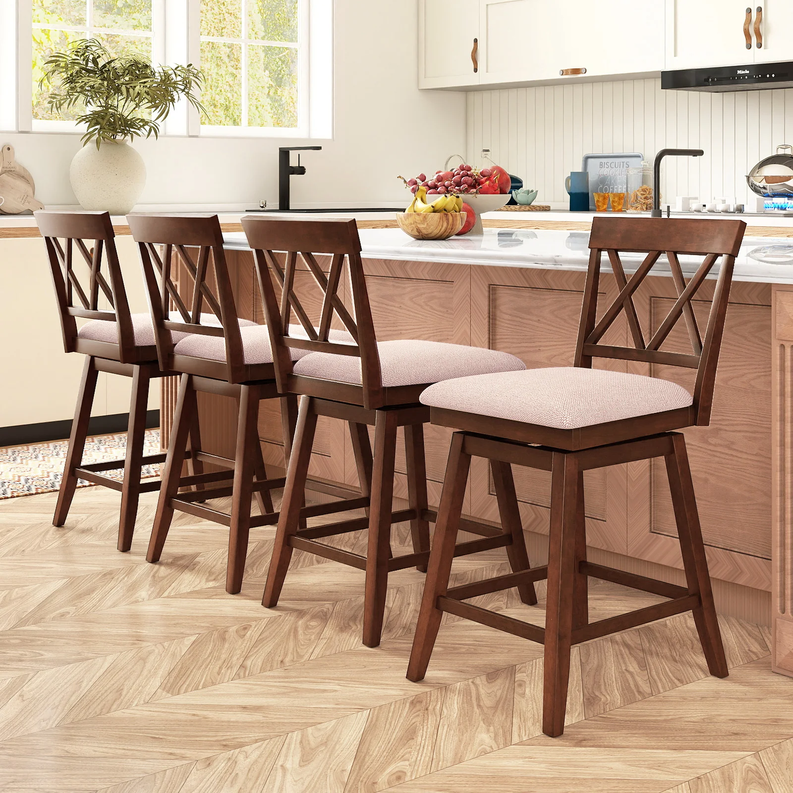 24 Inch Counter Height Barstools with Backrest and Upholstered Seat Cushion for Kitchen Dining Room, Oak - Image 10