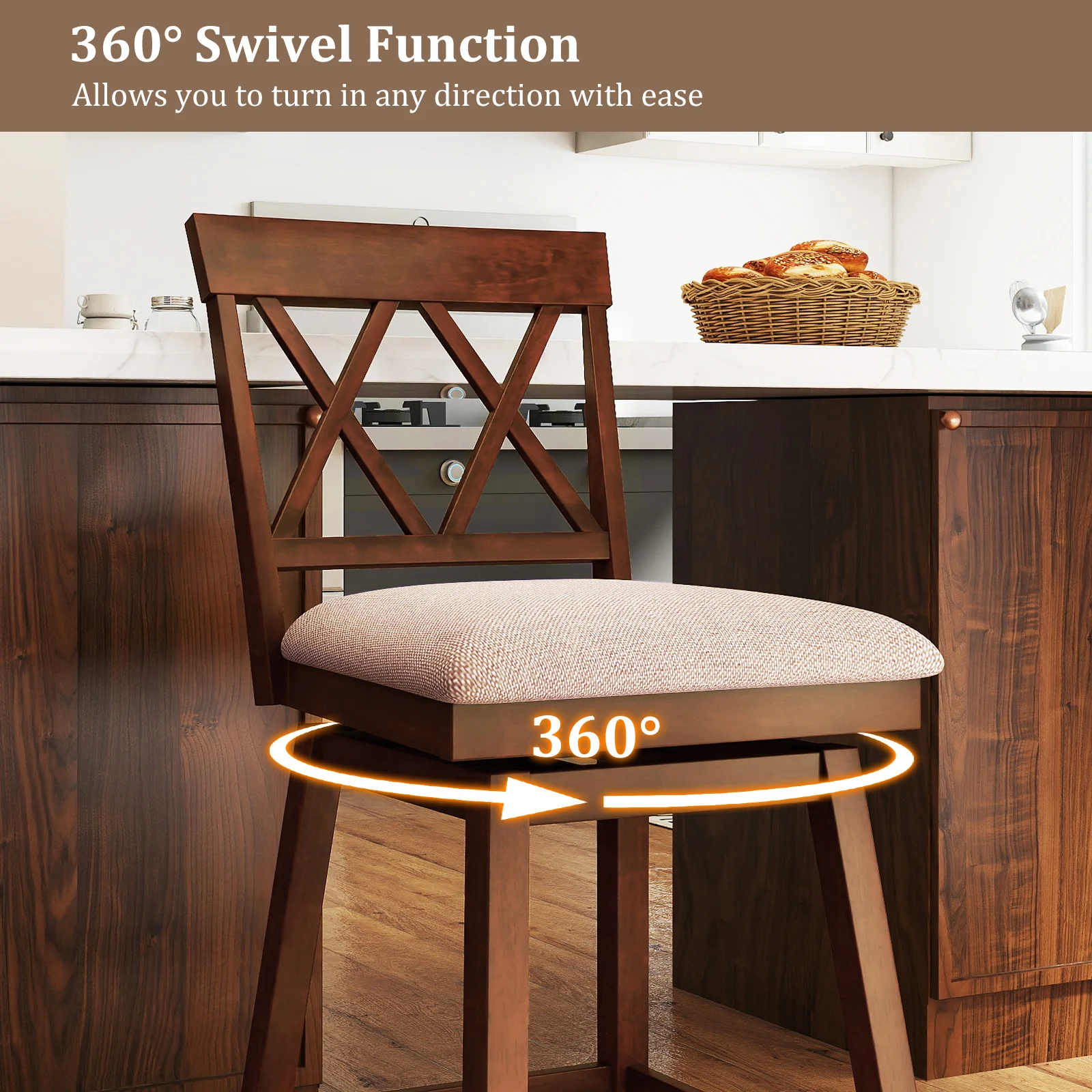 24 Inch Counter Height Barstools with Backrest and Upholstered Seat Cushion for Kitchen Dining Room, Oak - Image 6
