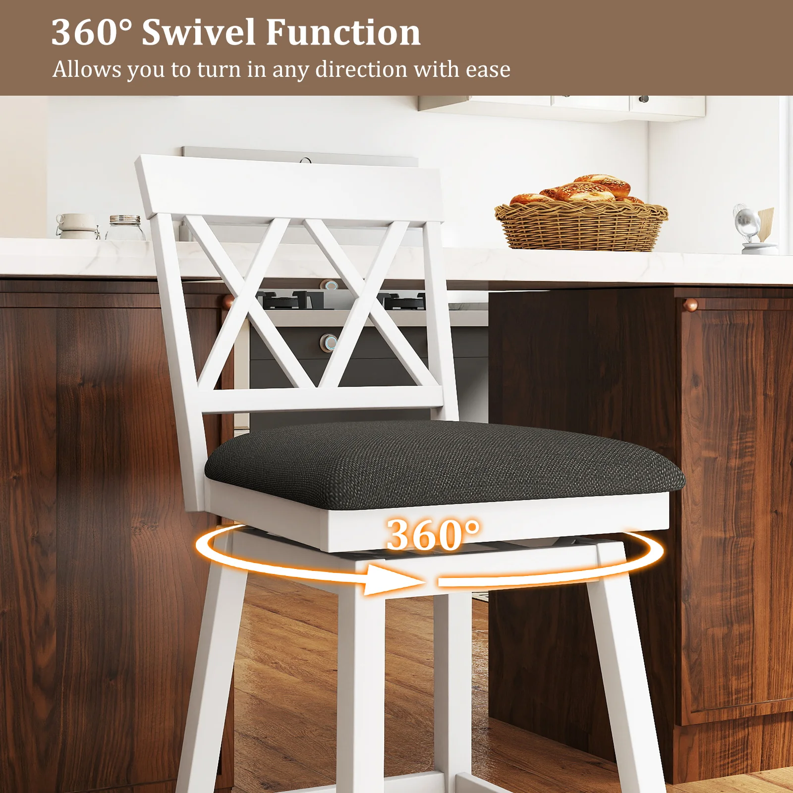 24 Inch Counter Height Barstools with Backrest and Upholstered Seat Cushion for Kitchen Dining Room, White - Image 6