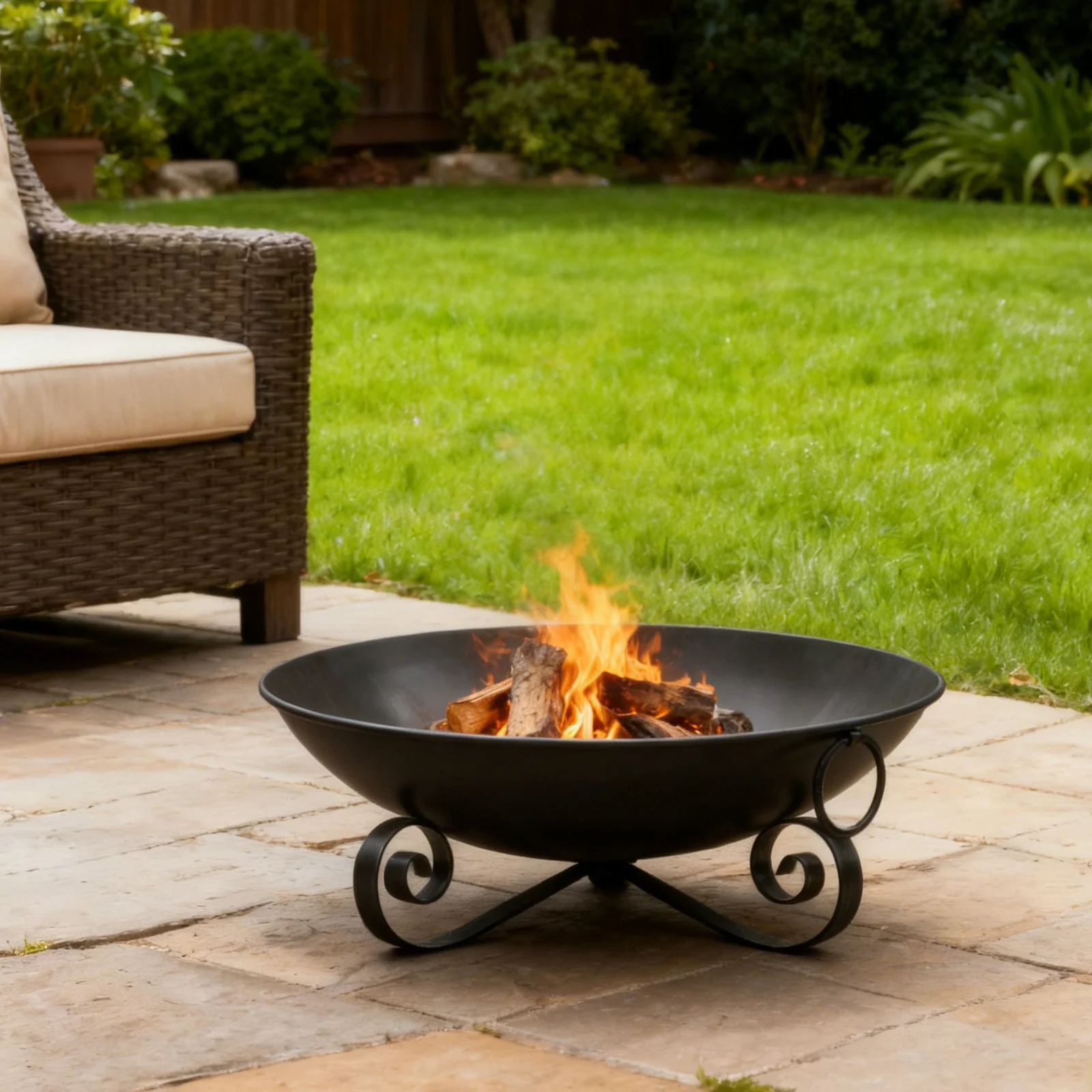 24 Inch Heavy-Duty Metal Fire Pit Bowl Outdoor Wood-Burning Firepit with Handles - Image 3
