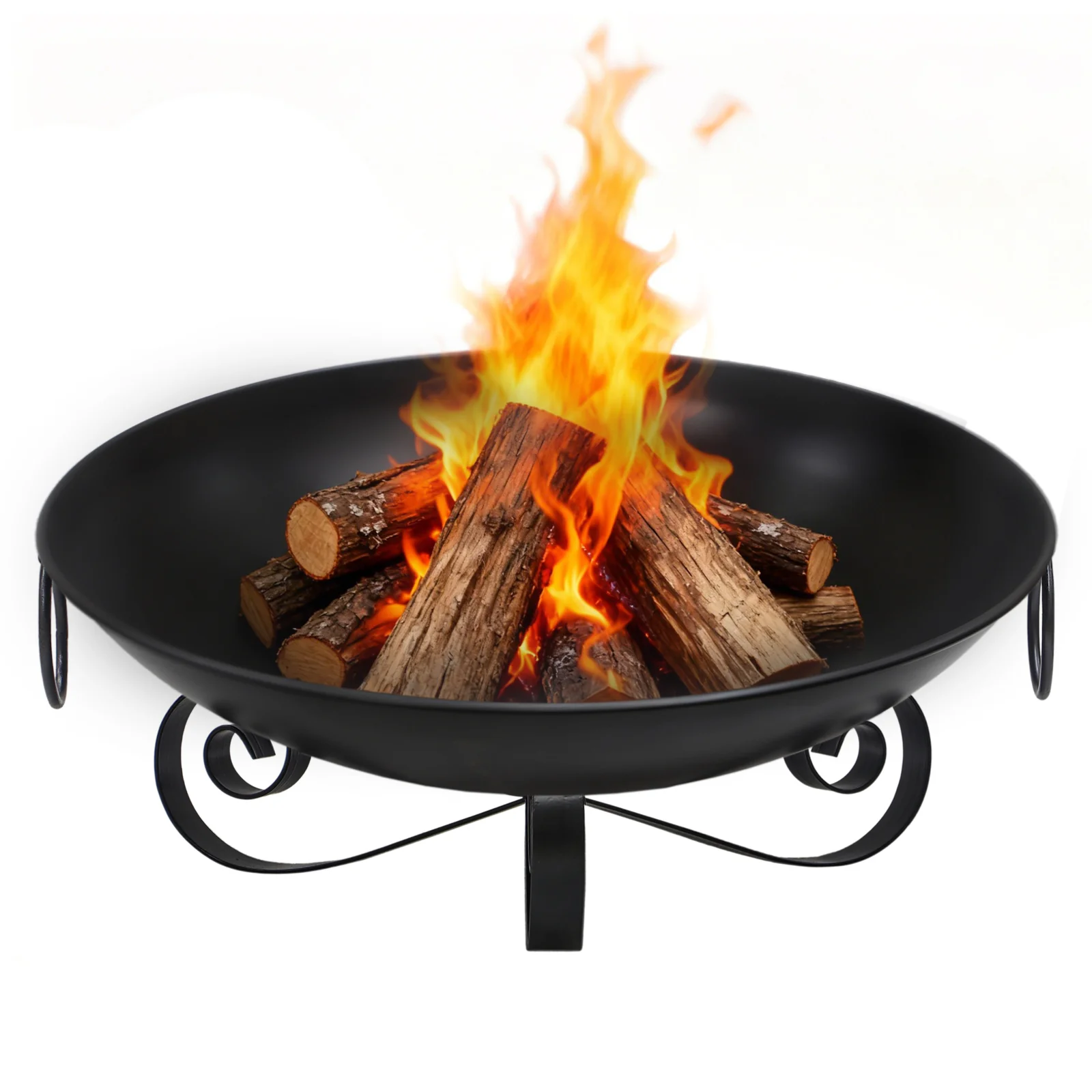 24 Inch Heavy-Duty Metal Fire Pit Bowl Outdoor Wood-Burning Firepit with Handles - Image 4