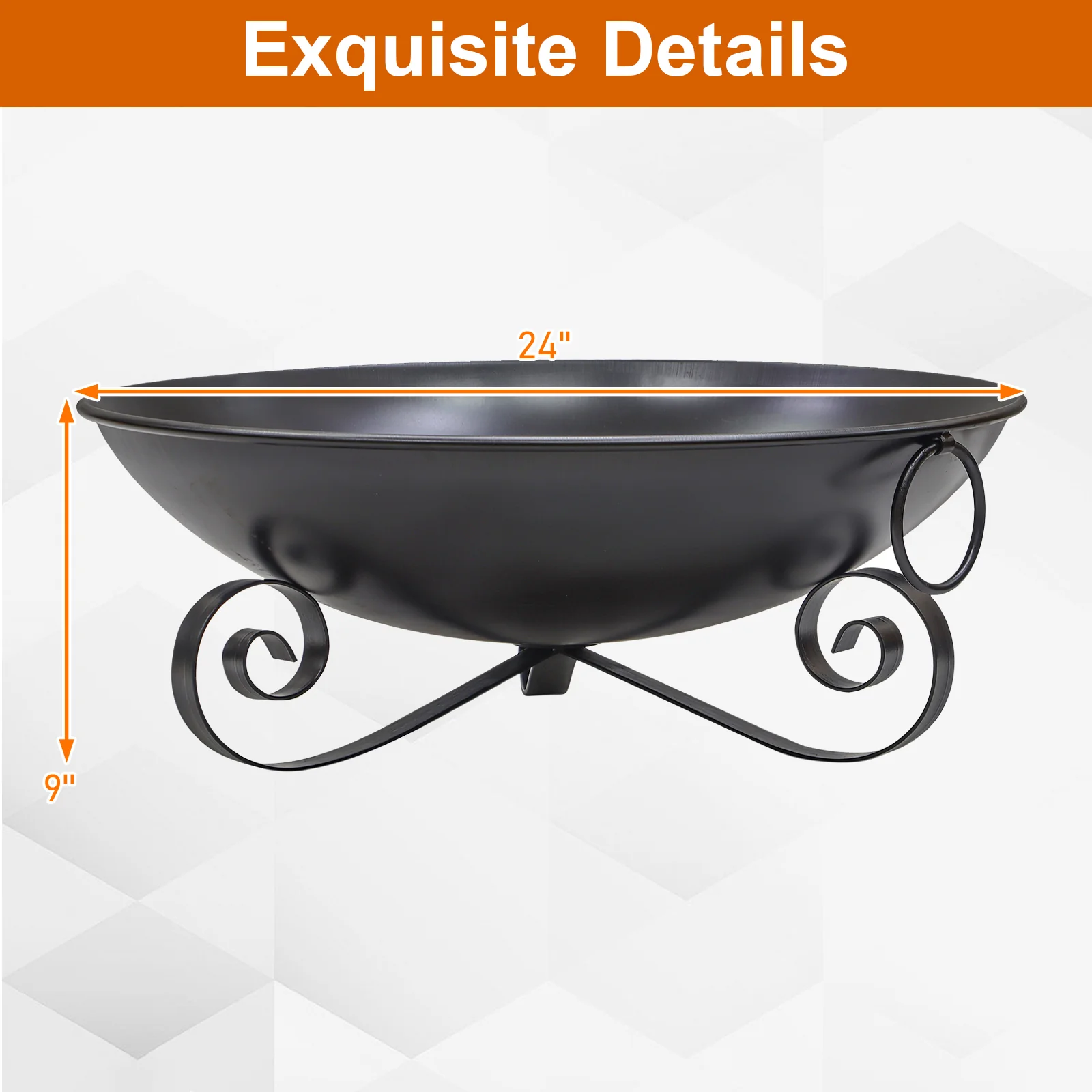 24 Inch Heavy-Duty Metal Fire Pit Bowl Outdoor Wood-Burning Firepit with Handles - Image 6