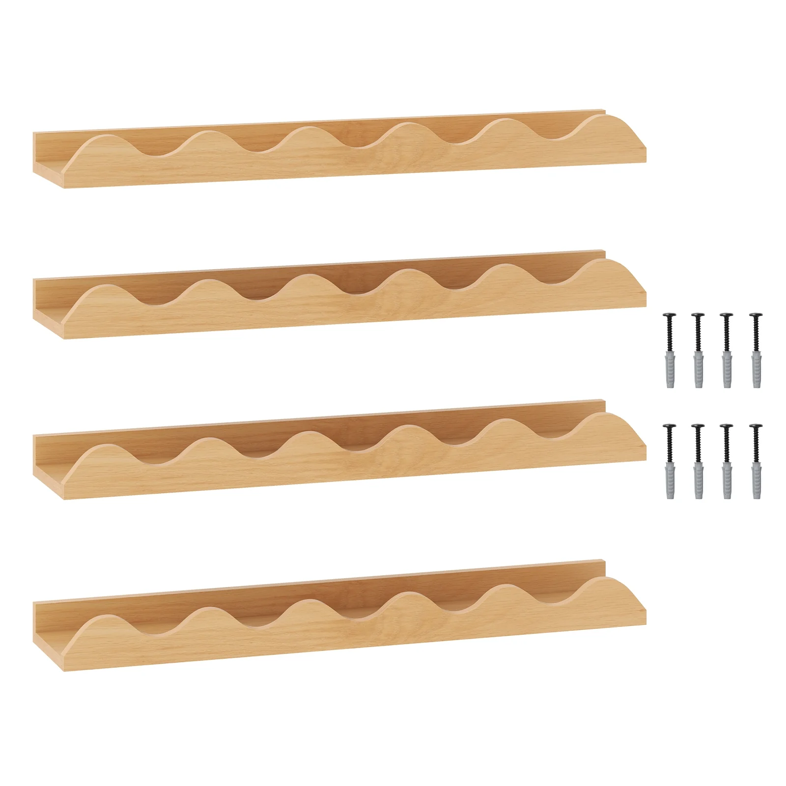 24 Inch Kids Bookshelf, Set of 4, Wall Mounted Picture Ledge Shelf, Natural