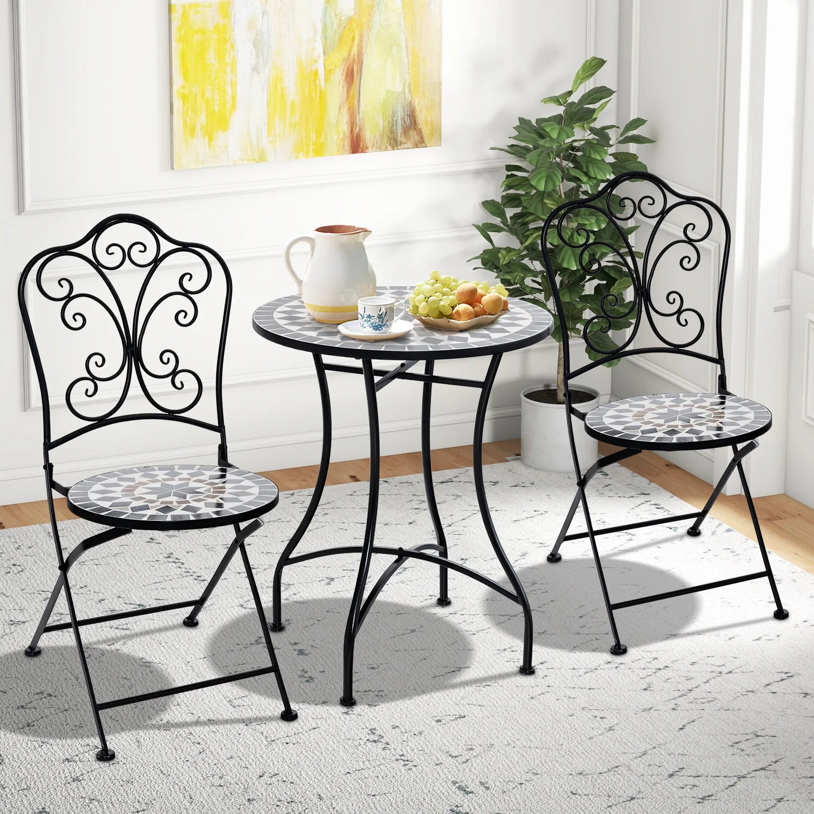 24 Inch Patio Bistro Table, Ceramic Tile Tabletop, Black - Image 6