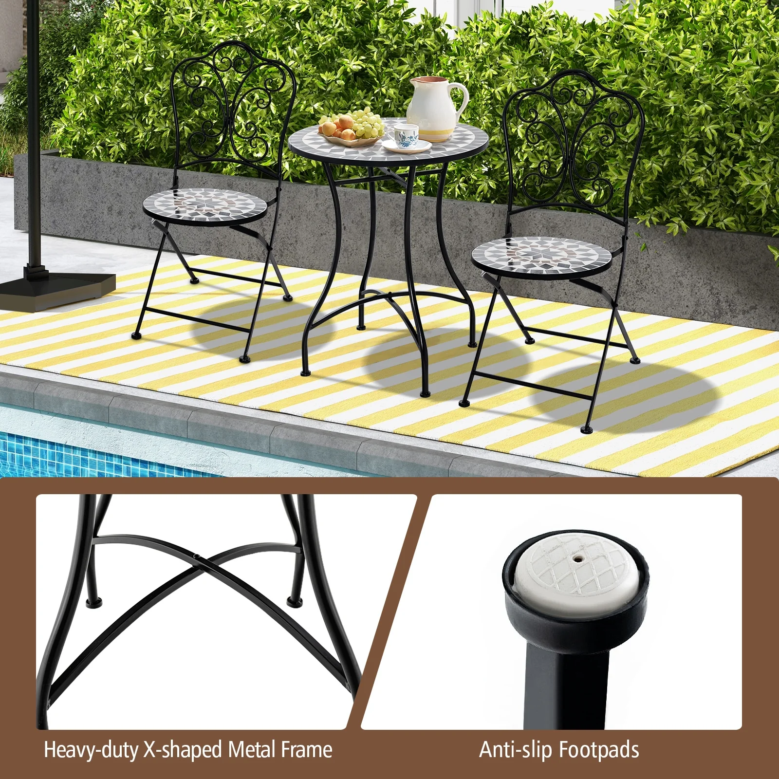 24 Inch Patio Bistro Table, Ceramic Tile Tabletop, Black - Image 9