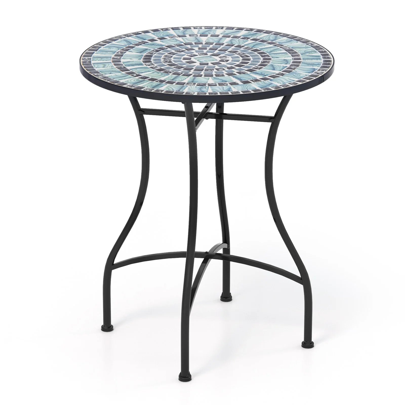 24 Inch Patio Bistro Table, Ceramic Tile Tabletop, Blue - Image 10