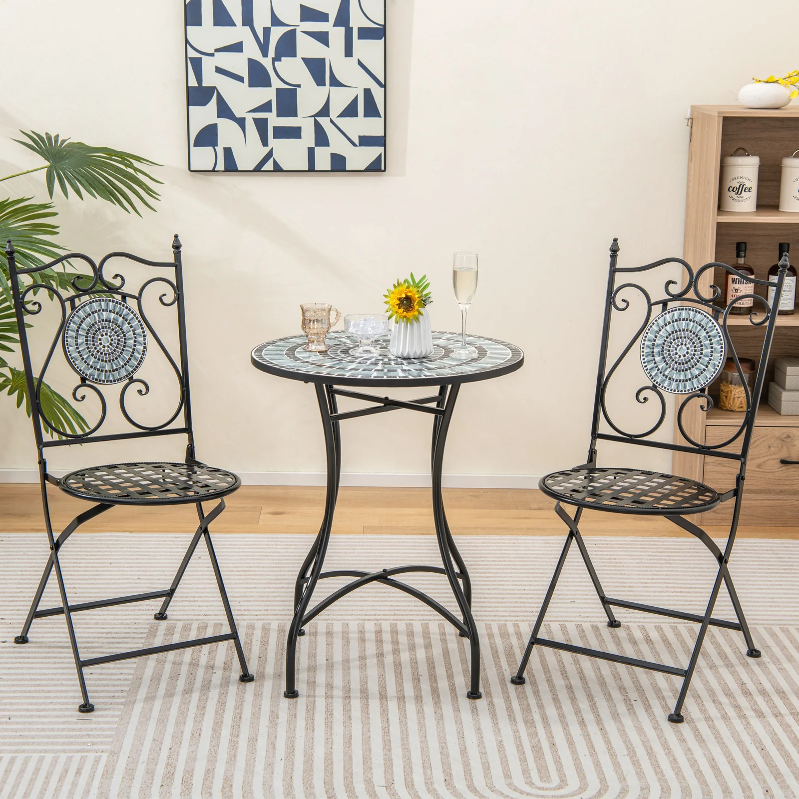 24 Inch Patio Bistro Table, Ceramic Tile Tabletop, Blue - Image 6