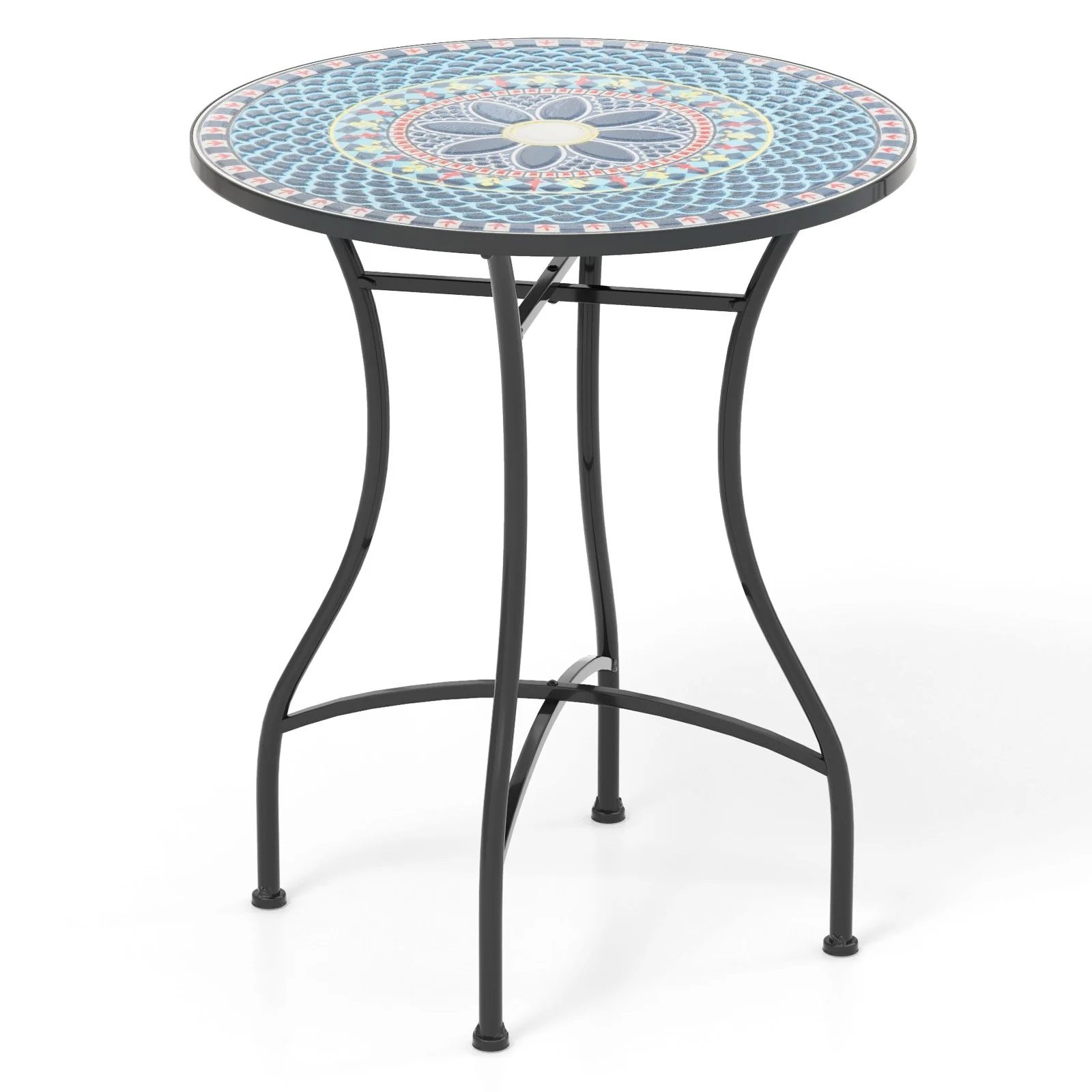 24 Inch Patio Bistro Table, Ceramic Tile Tabletop, Multicolor - Image 10