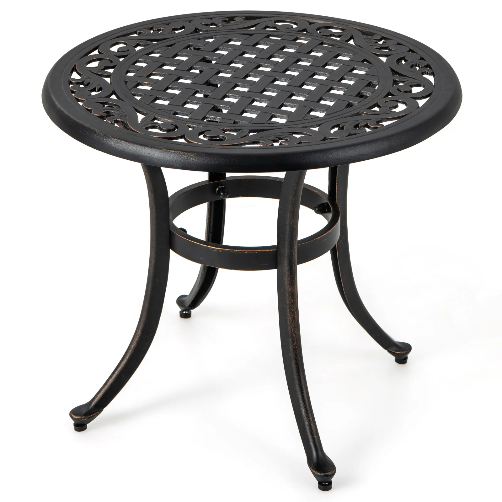24 Inch Patio Side Table, Adjustable Footpads, Rustic Brown