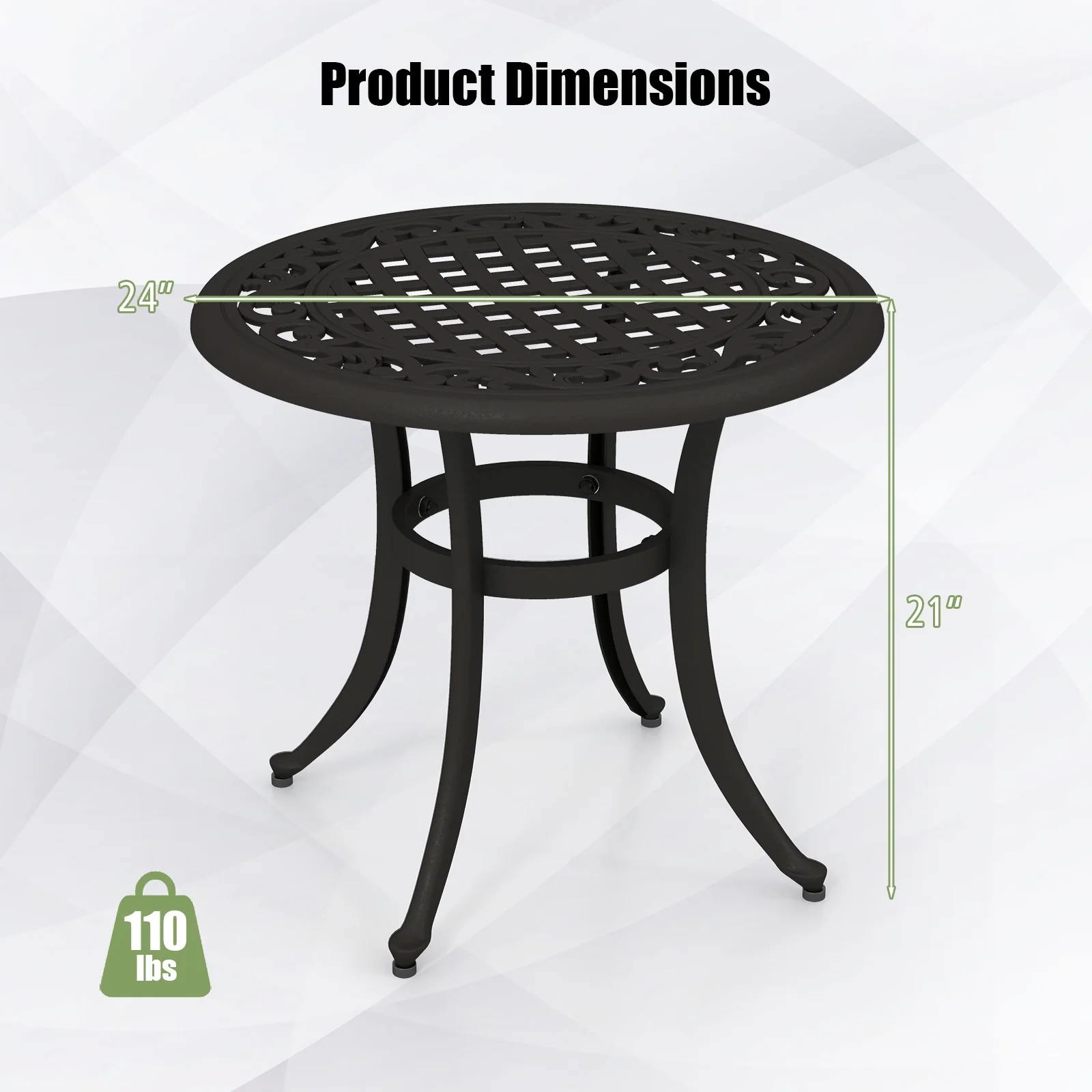24 Inch Patio Side Table, Adjustable Footpads, Rustic Brown - Image 6