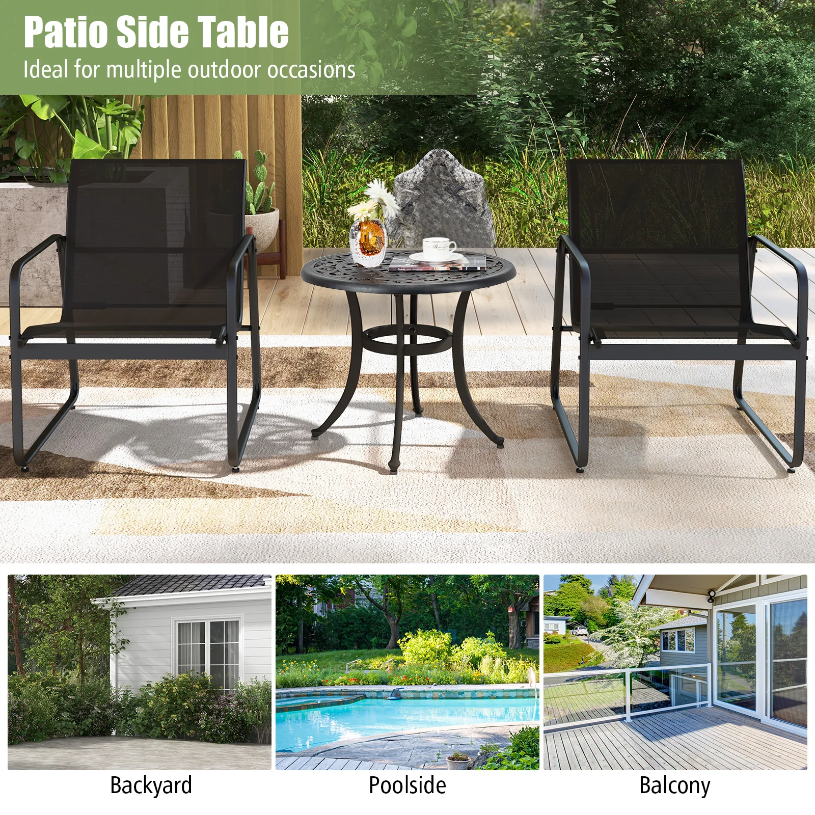 24 Inch Patio Side Table, Adjustable Footpads, Rustic Brown - Image 7