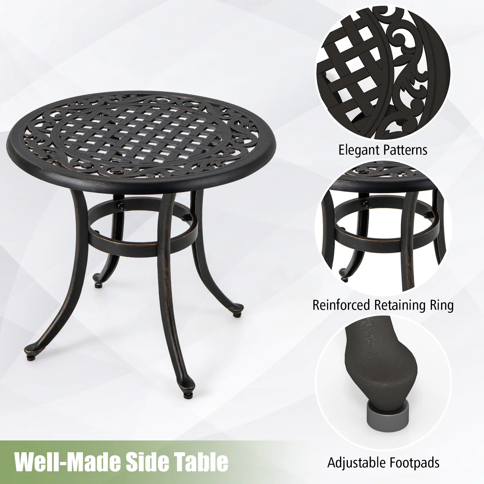 24 Inch Patio Side Table, Adjustable Footpads, Rustic Brown - Image 9