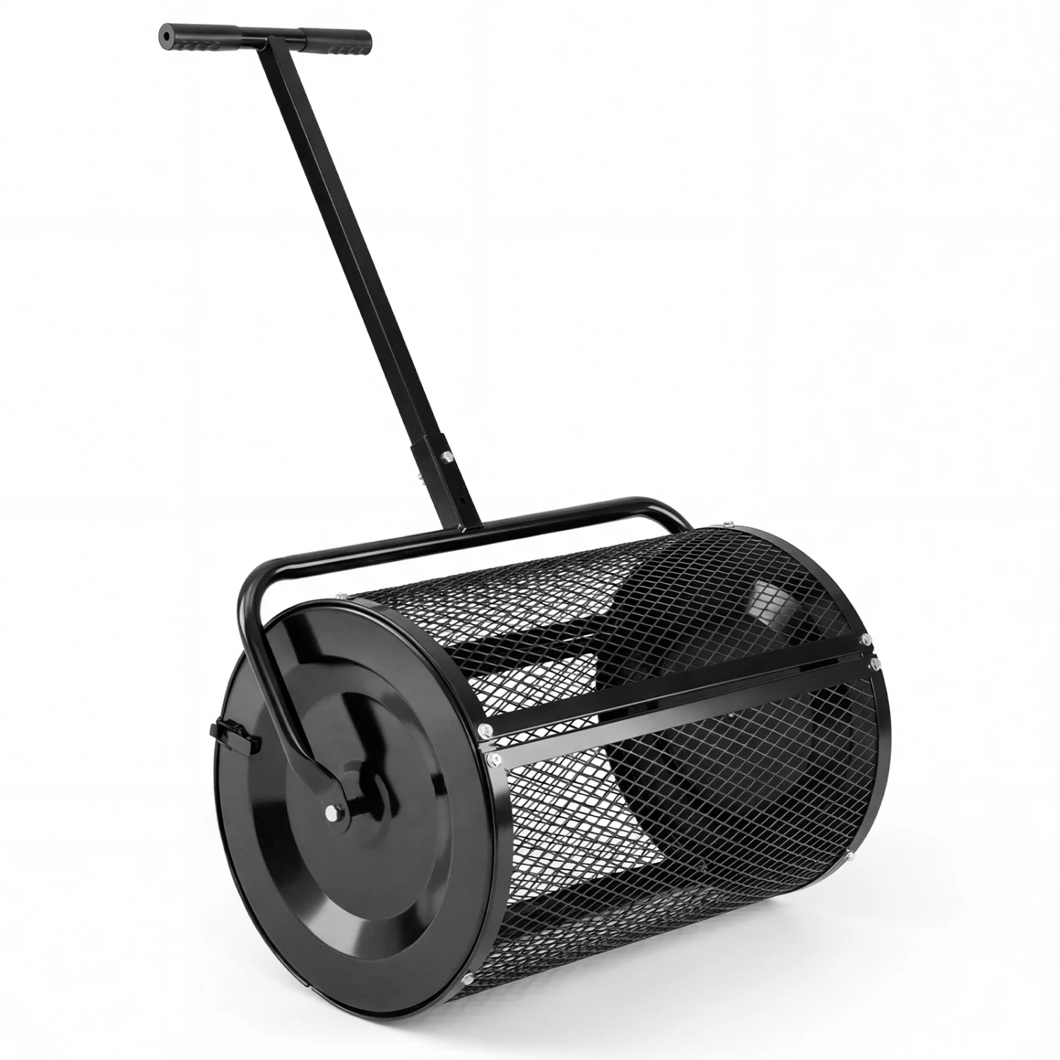 24 Inch Peat Moss Spreader Roller, Height-Adjustable T-Shape Handle, Black