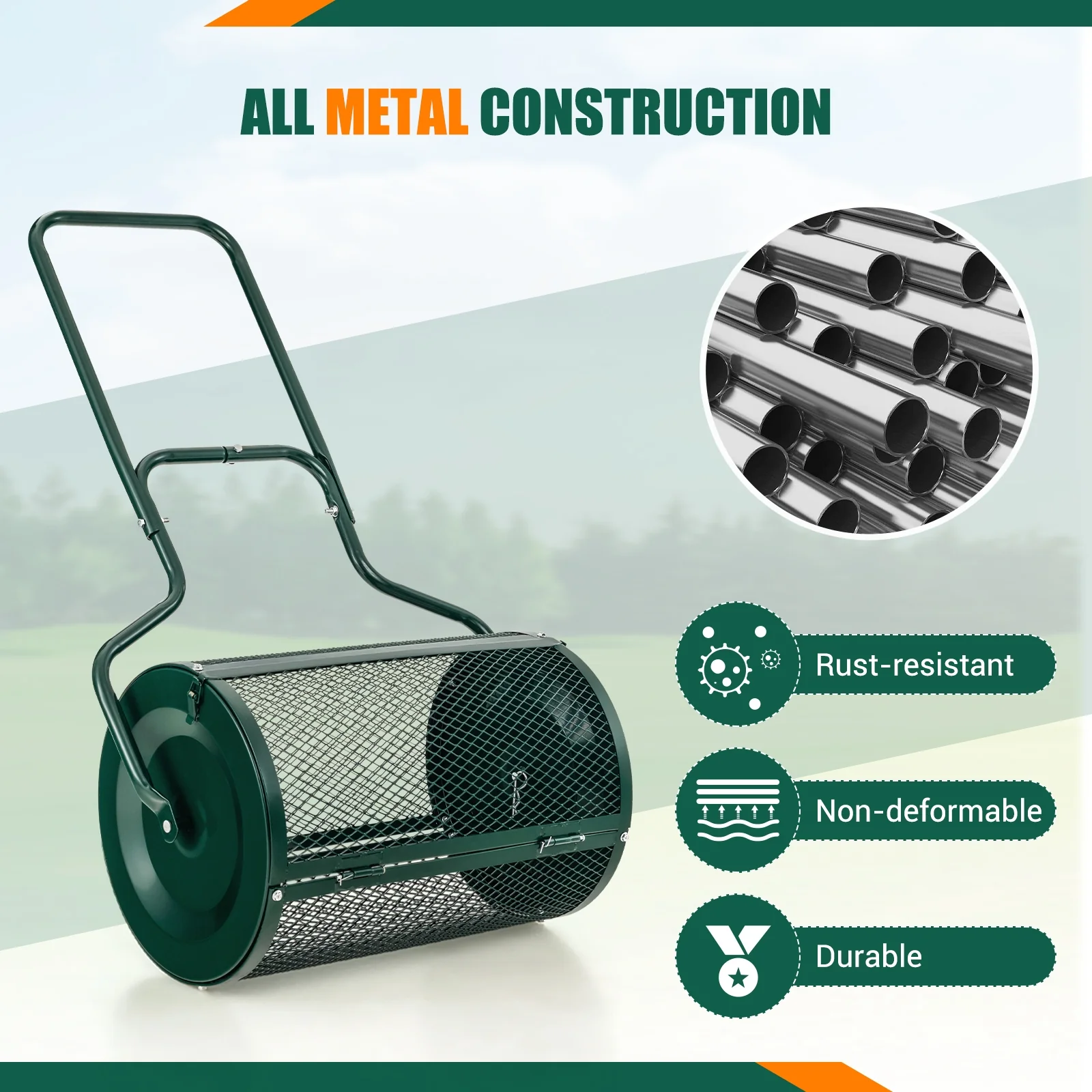 24-Inch Peat Moss Spreader, Upgrade Side Latches, U-Shape Handle, Green - Image 10