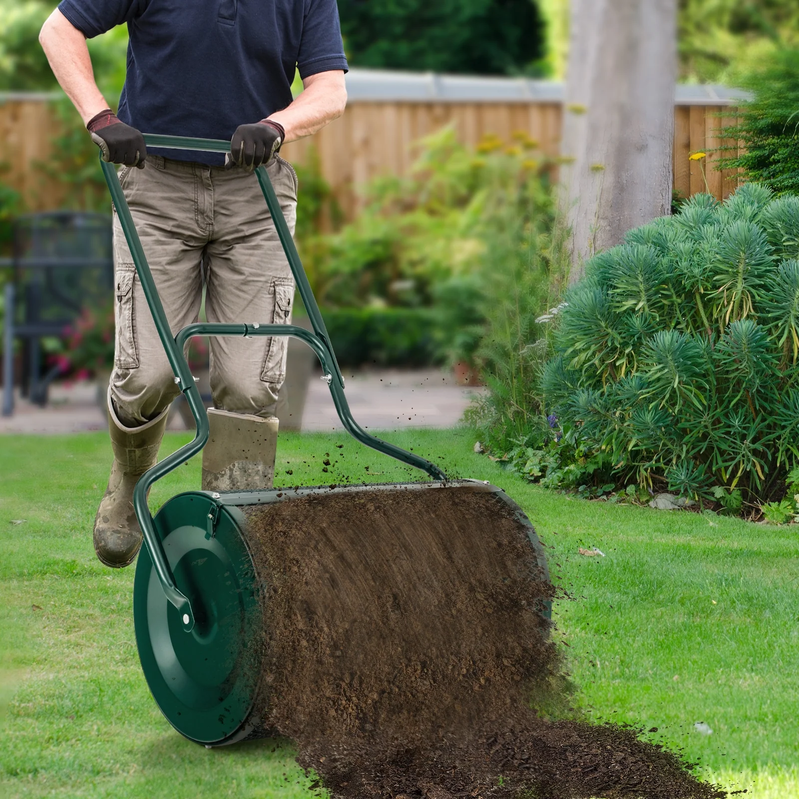 24-Inch Peat Moss Spreader, Upgrade Side Latches, U-Shape Handle, Green - Image 2