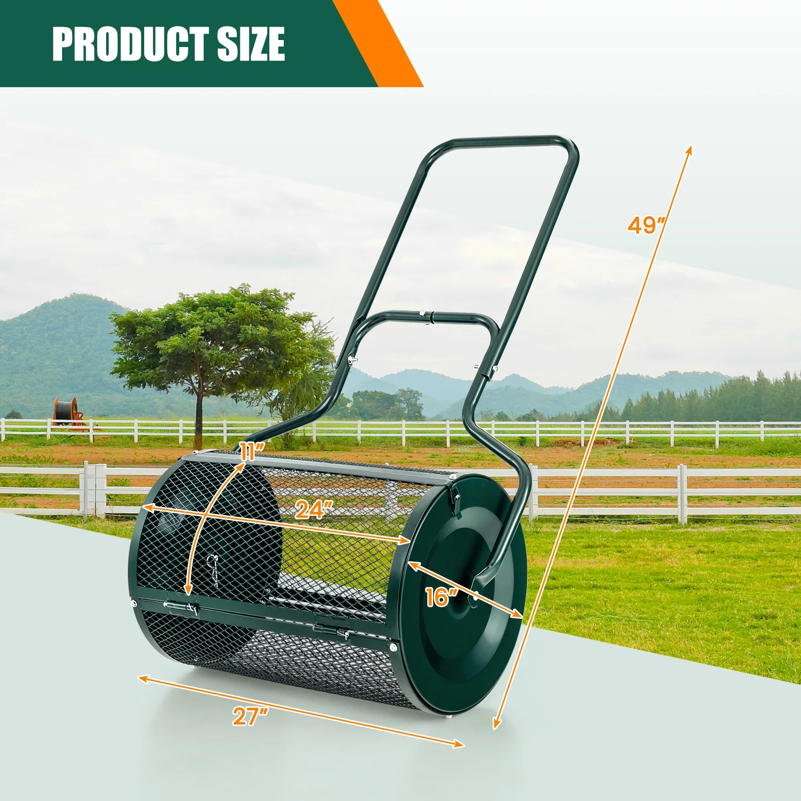 24-Inch Peat Moss Spreader, Upgrade Side Latches, U-Shape Handle, Green - Image 4