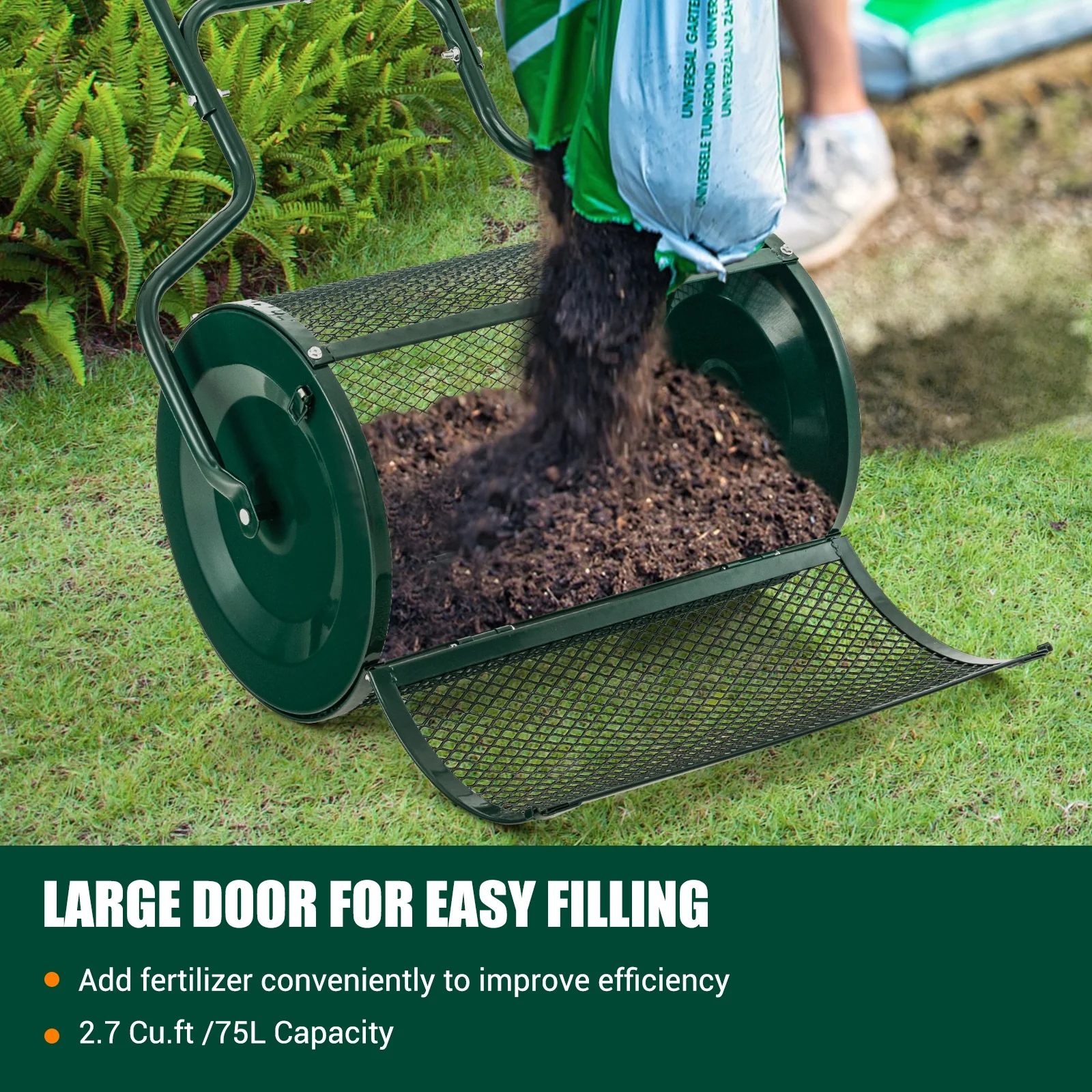 24-Inch Peat Moss Spreader, Upgrade Side Latches, U-Shape Handle, Green - Image 5