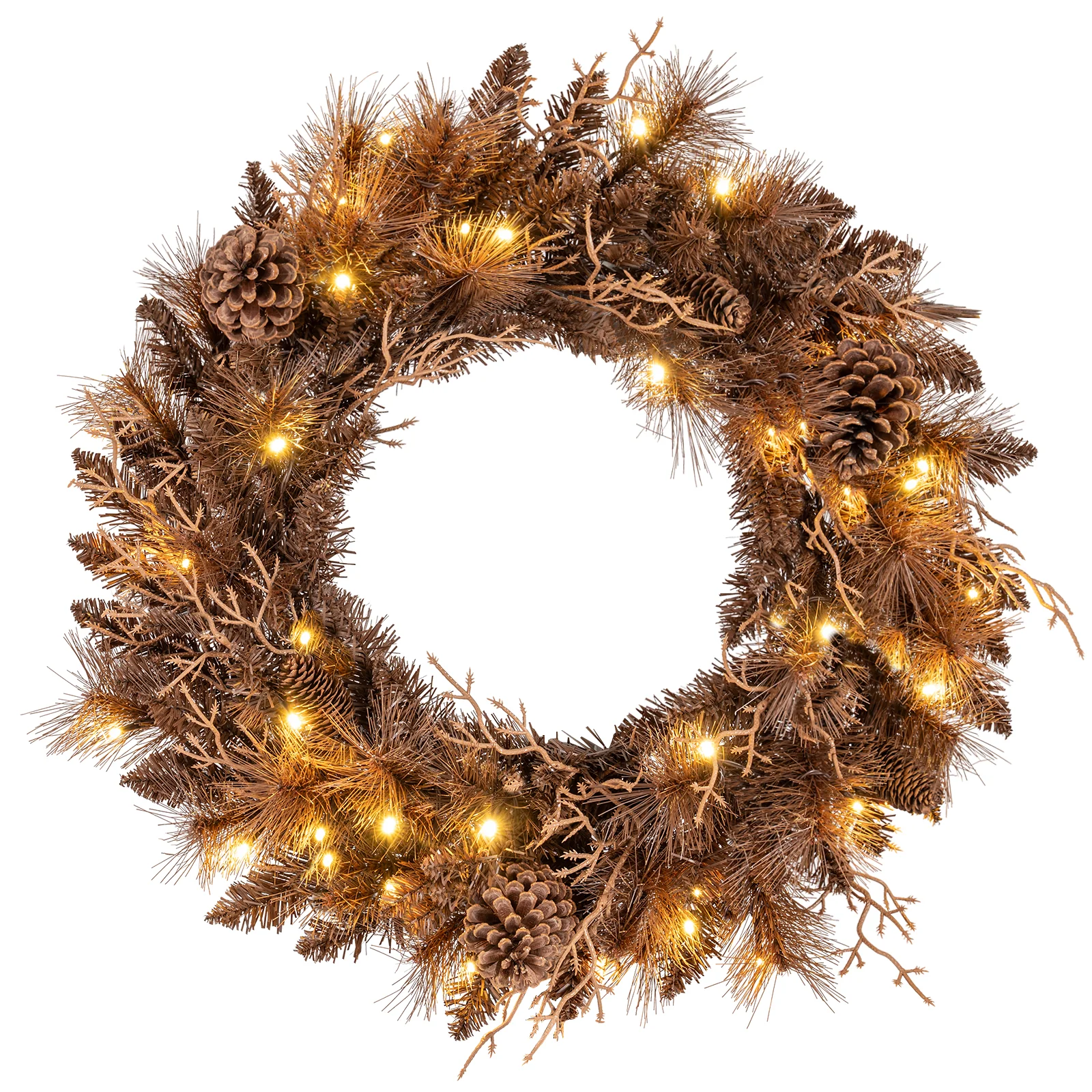 24 Inch Pre-lit Christmas Wreath with 105 Branch Tips and 35 Warm White LED Lights-1 piece - Image 4